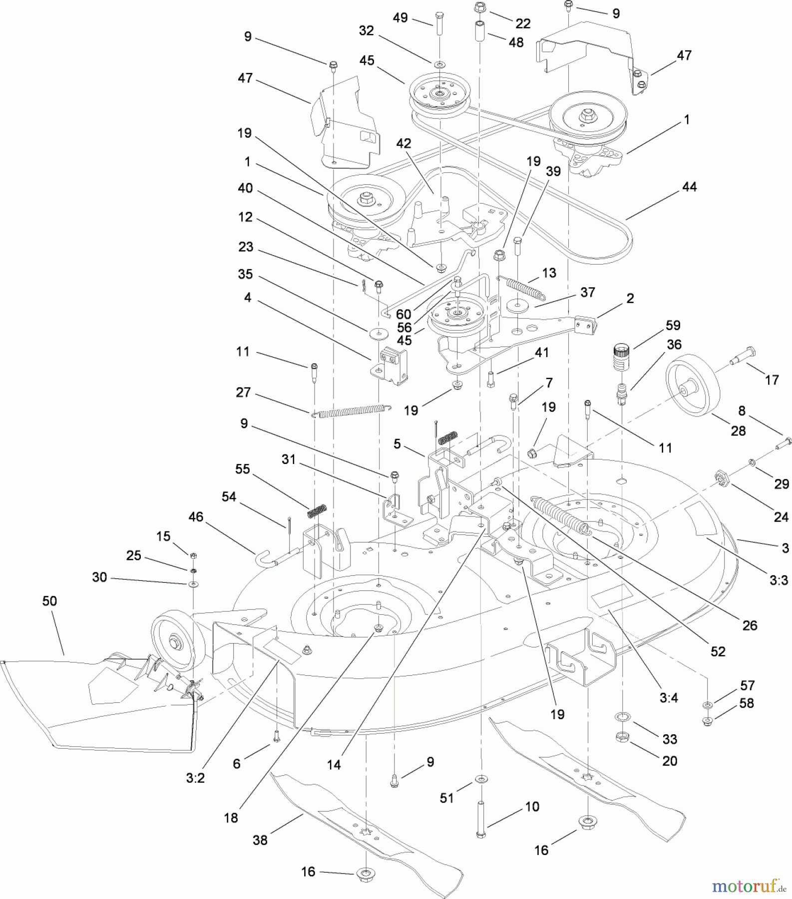  Toro Neu Mowers, Lawn & Garden Tractor Seite 1 13BX60RG748 (LX425) - Toro LX425 Lawn Tractor, 2007 (SN 1E087H10251-) DECK ASSEMBLY