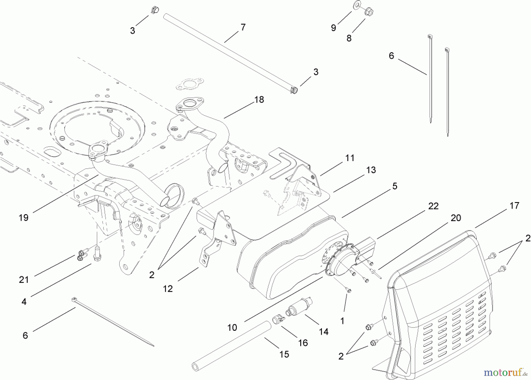  Toro Neu Mowers, Lawn & Garden Tractor Seite 1 14AP80RP544 (GT2100) - Toro GT2100 Garden Tractor, 2006 (1A136H30000-) MUFFLER ASSEMBLY
