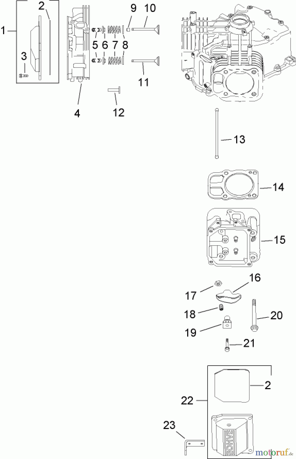 Toro Neu Mowers, Lawn & Garden Tractor Seite 1 14AP80RP744 (GT2100) - Toro GT2100 Garden Tractor, 2006 (1A136H30000-) HEAD, VALVE AND BREATHER ASSEMBLY KOHLER SV720-0017