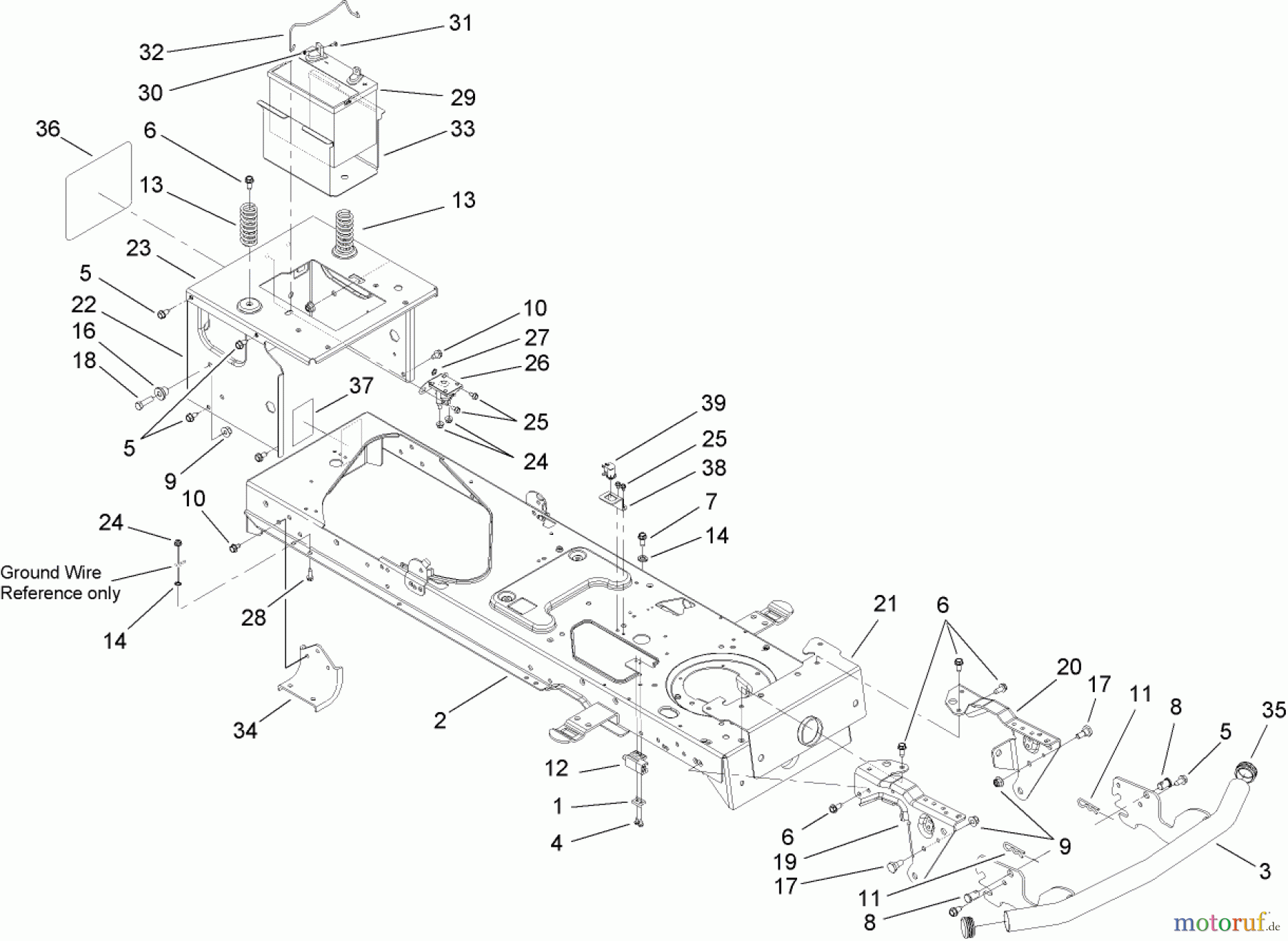 Toro Neu Mowers, Lawn & Garden Tractor Seite 1 14AQ81RP544 (GT2200) - Toro GT2200 Garden Tractor, 2006 (1A136H30000-) FRAME AND BATTERY ASSEMBLY