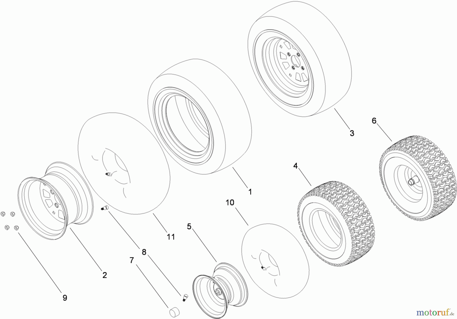 Toro Neu Mowers, Lawn & Garden Tractor Seite 1 14AQ81RP544 (GT2200) - Toro GT2200 Garden Tractor, 2008 (SN 1-) FRONT AND REAR WHEEL ASSEMBLY