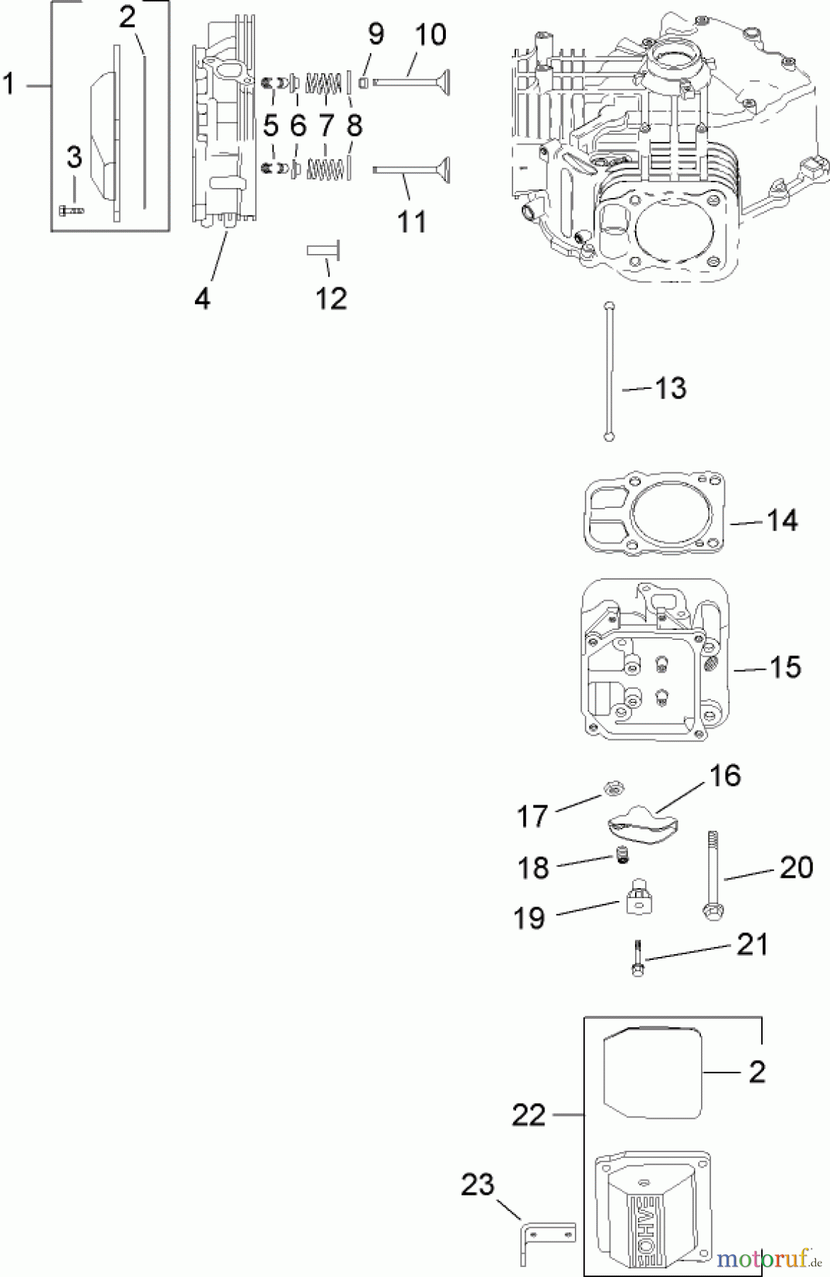 Toro Neu Mowers, Lawn & Garden Tractor Seite 1 14AQ81RP544 (GT2200) - Toro GT2200 Garden Tractor, 2008 (SN 1-) HEAD, VALVE AND BREATHER ASSEMBLY KOHLER SV730-0018