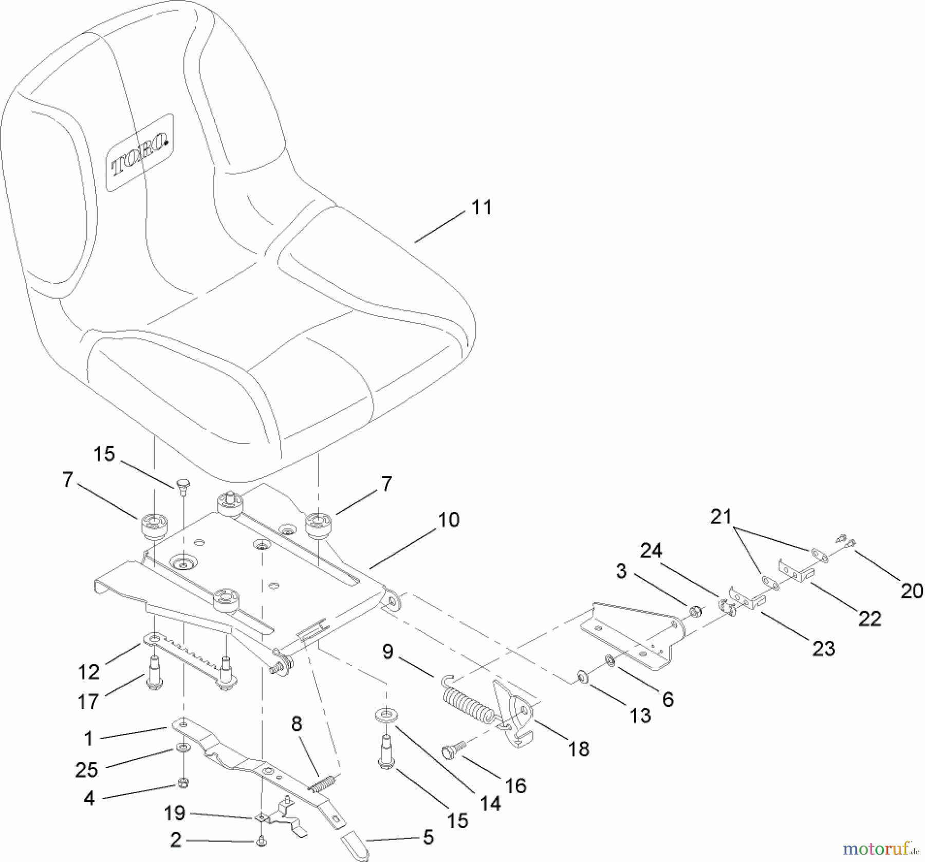  Toro Neu Mowers, Lawn & Garden Tractor Seite 1 14AQ81RP748 (GT2200) - Toro GT2200 Garden Tractor, 2007 (1B087H30130-) SEAT ASSEMBLY