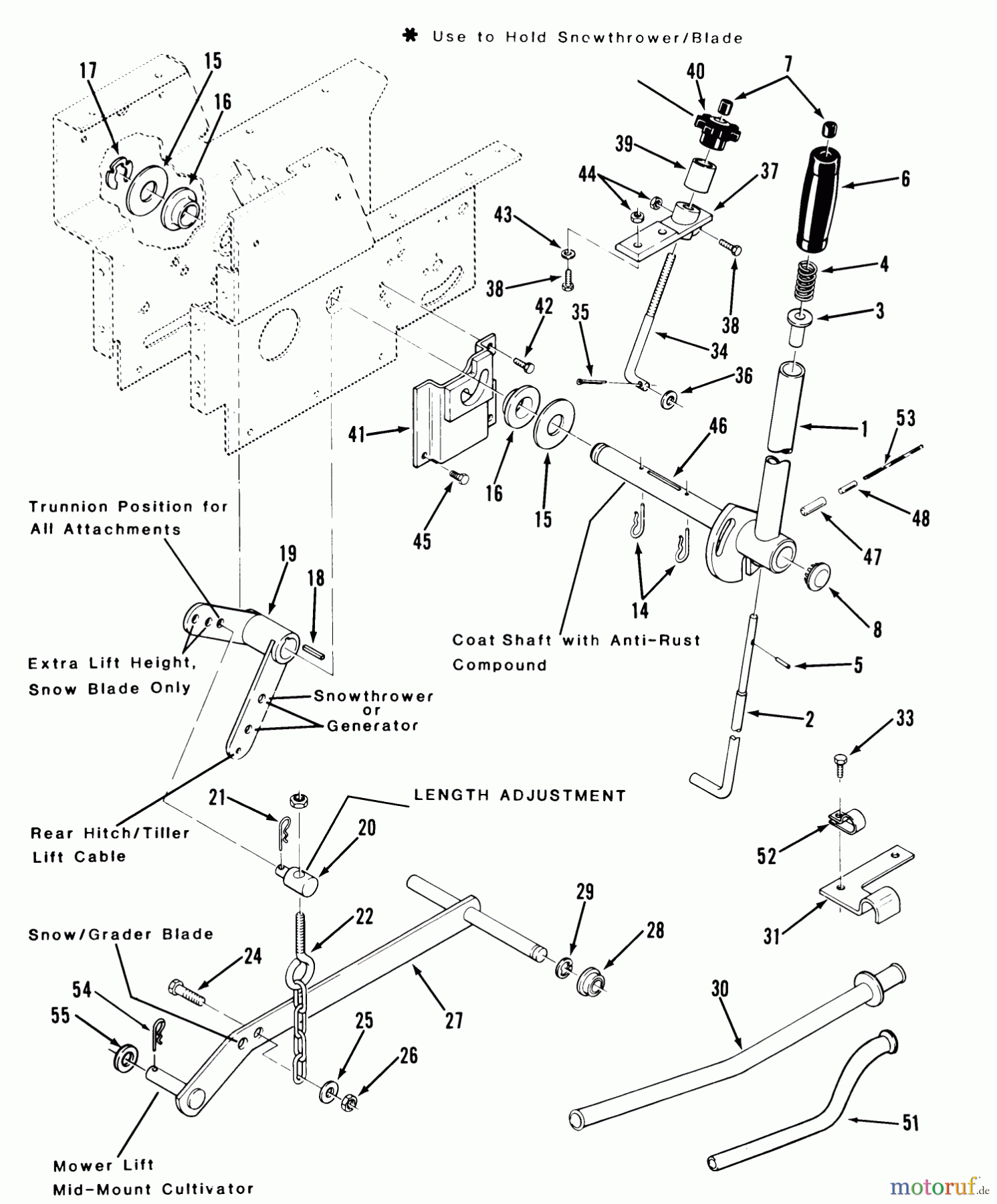 Toro Neu Mowers, Lawn & Garden Tractor Seite 1 31-17KE02 (417-A) - Toro 417-A Garden Tractor, 1986 MANUAL LIFT LINKAGE