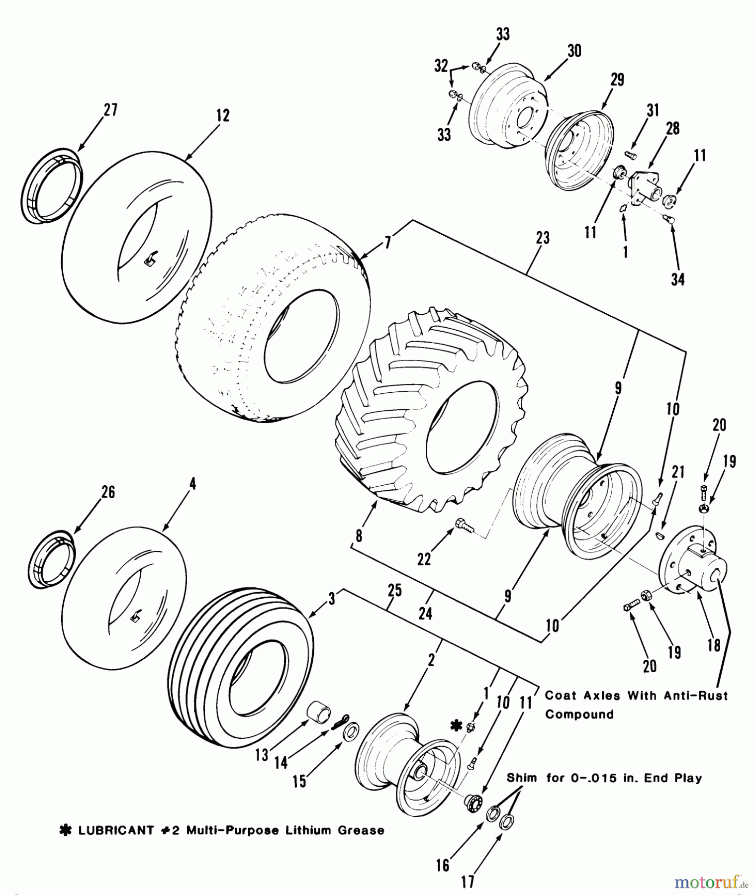 Toro Neu Mowers, Lawn & Garden Tractor Seite 1 21-08K801 (308-8) - Toro 308-8 Tractor, 1986 WHEELS AND TIRES
