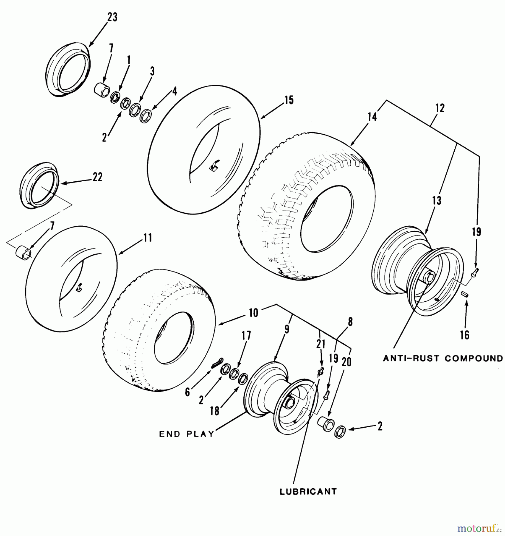 Toro Neu Mowers, Lawn & Garden Tractor Seite 1 22-11BE01 (211-A) - Toro 211-A Tractor, 1985 WHEELS AND TIRES