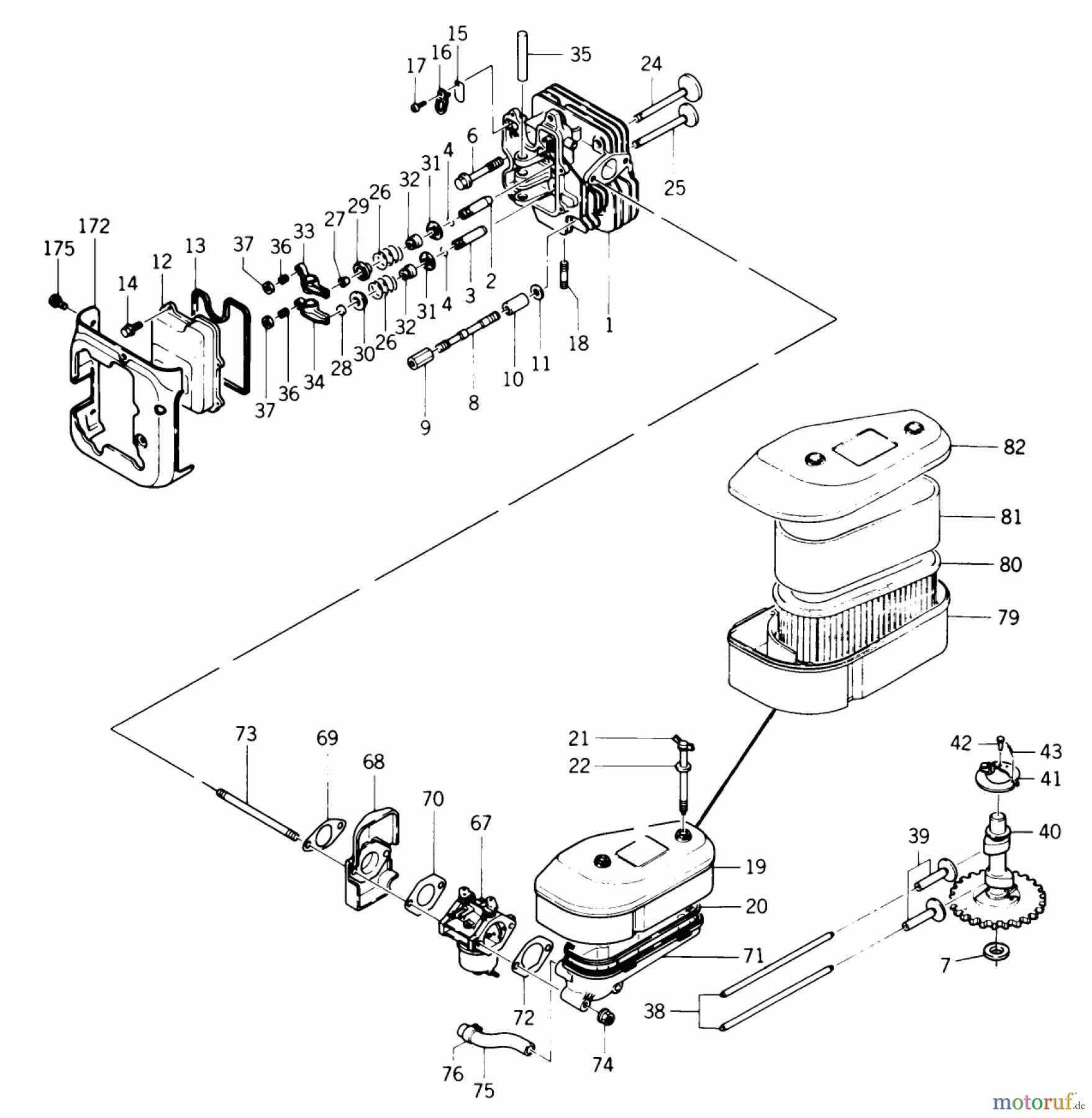 Toro Neu Mowers, Lawn & Garden Tractor Seite 1 22-17KE01 (257-H) - Toro 257-H Tractor, 1988 CYLINDER HEAD, VALVES, CAMSHAFT, AIR FILTER ASSEMBLY AND CARBURETOR