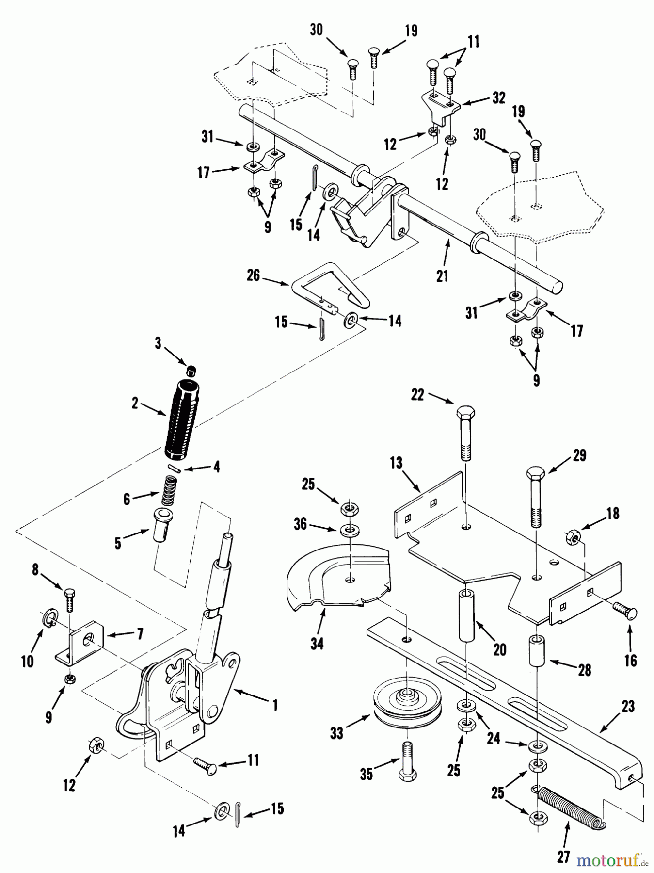 Toro Neu Mowers, Lawn & Garden Tractor Seite 1 22-13KE02 (252-H) - Toro 252-H Tractor, 1989 ATTACHMENT LIFT AND MOWER BELT TENSIONER