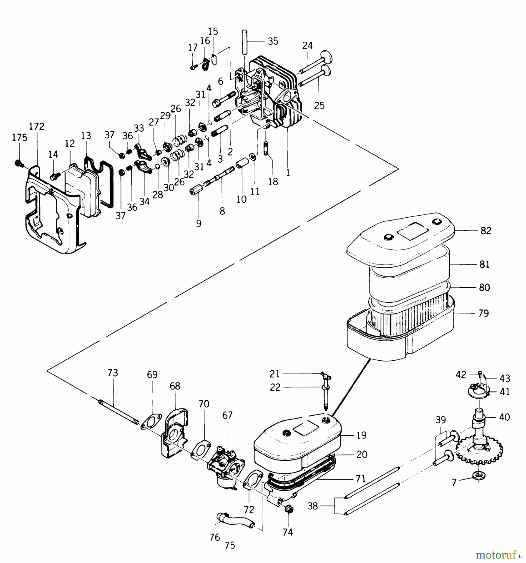 Toro Neu Mowers, Lawn & Garden Tractor Seite 1 22-13KE02 (252-H) - Toro 252-H Tractor, 1989 CYLINDER HEAD, VALVES, CAMSHAFT, AIR FILTER ASSEMBLY AND CARBURETOR