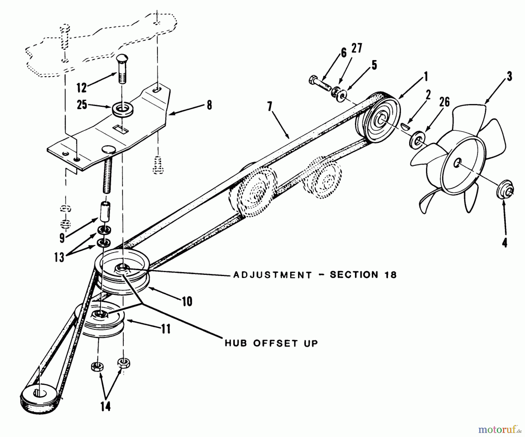 Toro Neu Mowers, Lawn & Garden Tractor Seite 1 22-13KE02 (252-H) - Toro 252-H Tractor, 1989 DRIVE BELT AND PULLEYS-AUTOMATIC MODEL