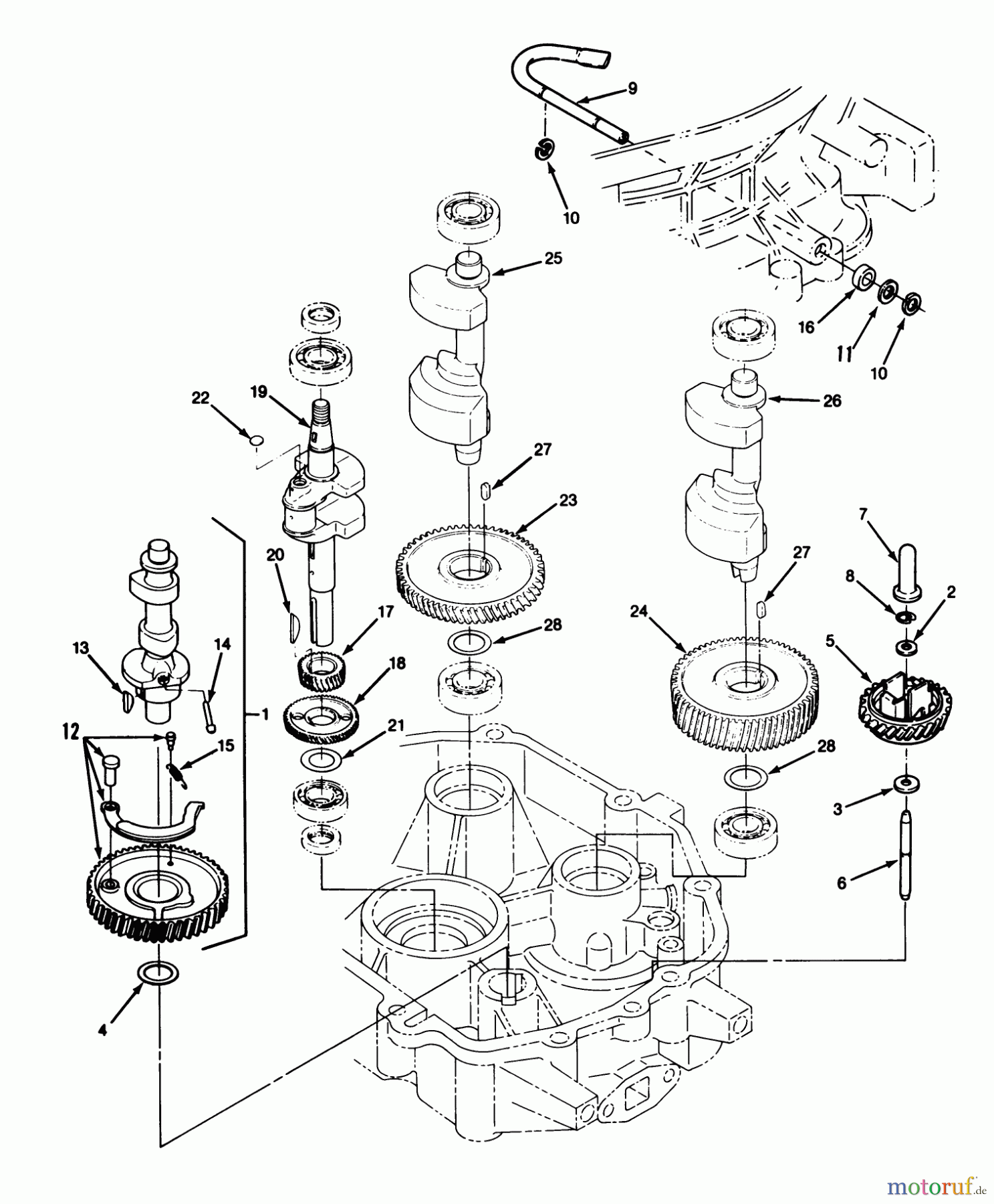 Toro Neu Mowers, Lawn & Garden Tractor Seite 1 22-14O501 (244-5) - Toro 244-5 Yard Tractor, 1991 (1000001-1999999) 14HP ENGINE CRANKSHAFT & CAMSHAFT ASSEMBLY