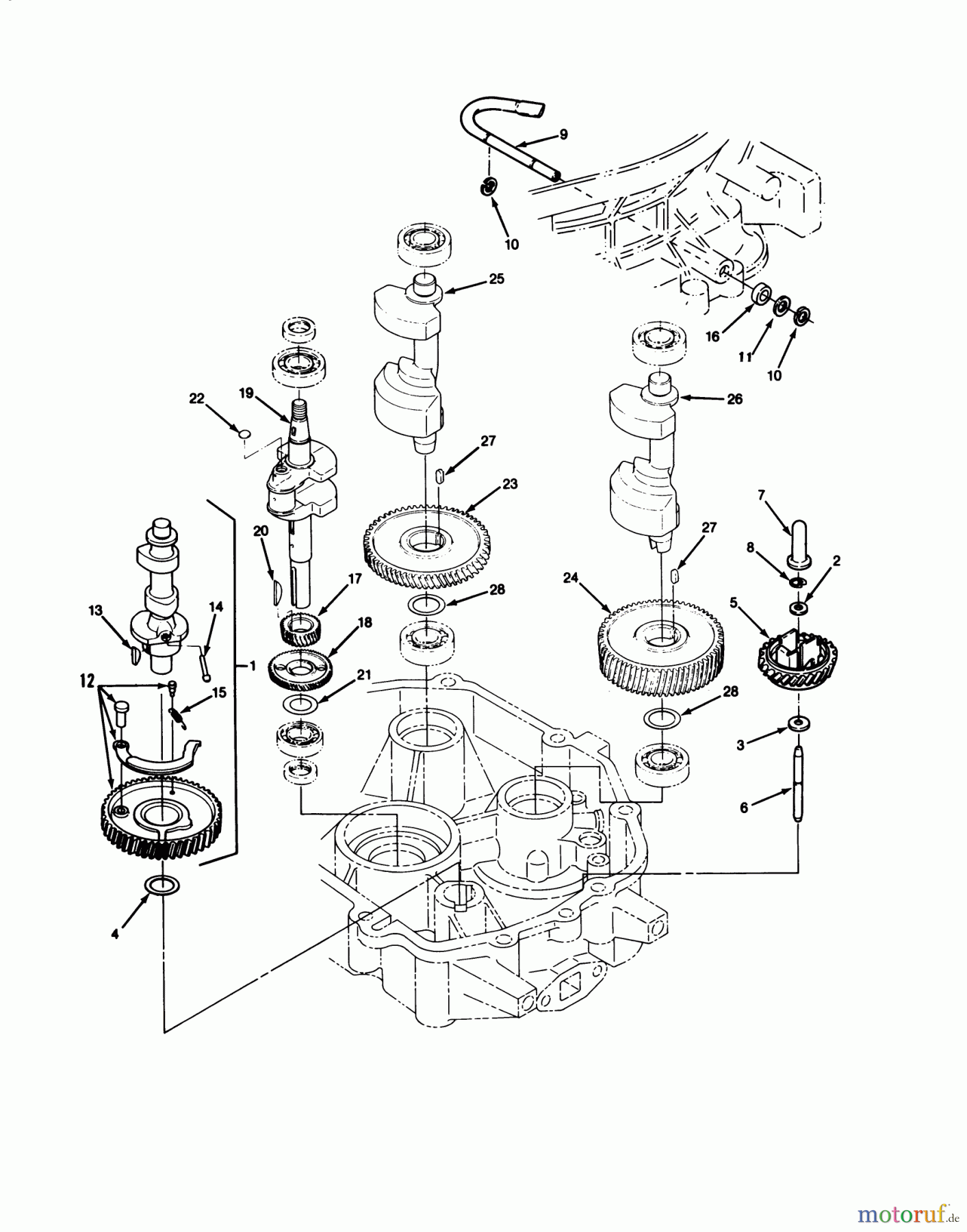 Toro Neu Mowers, Lawn & Garden Tractor Seite 1 22-14O502 (244-5) - Toro 244-5 Yard Tractor, 1992 (2000001-2999999) 14HP ENGINE CRANKSHAFT & CAMSHAFT ASSEMBLY