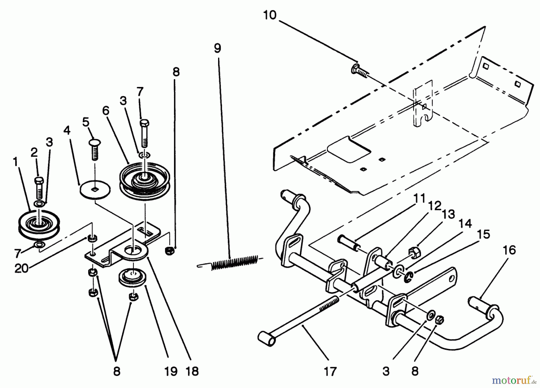 Toro Neu Mowers, Lawn & Garden Tractor Seite 1 22-14OE02 (244-H) - Toro 244-H Yard Tractor, 1992 (2000001-2999999) IDLER AND PEDAL SHAFT ASSEMBLY