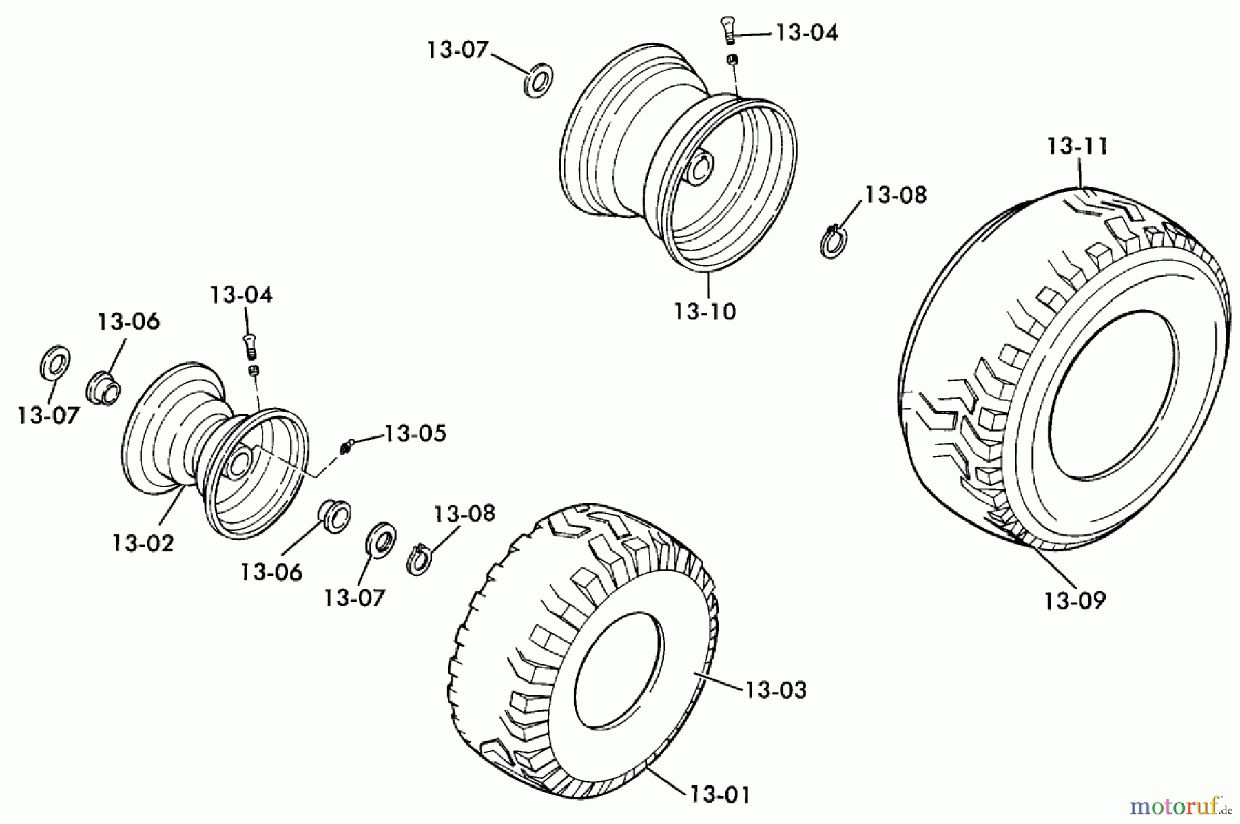 Toro Neu Mowers, Lawn & Garden Tractor Seite 1 3-6000 (A-65) - Toro A-65 Elec-Trak, 1976 A-65 PARTS MANUAL E13.000 WHEELS AND TIRES (FIG. 13)
