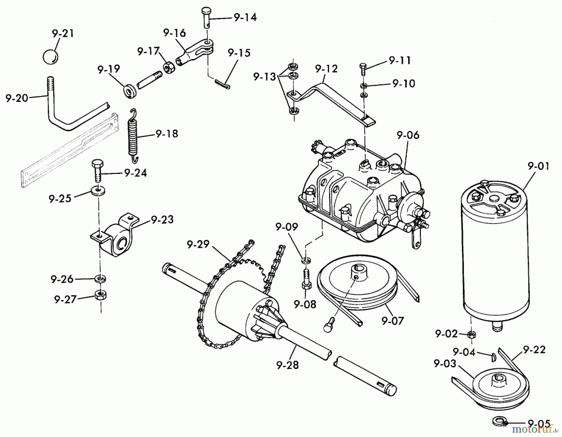 Toro Neu Mowers, Lawn & Garden Tractor Seite 1 3-6000 (A-65) - Toro A-65 Elec-Trak, 1976 A-65 PARTS MANUAL E9.000 MOTOR, TRANSMISSION AND DRIVE SYSTEM (FIG. 9)