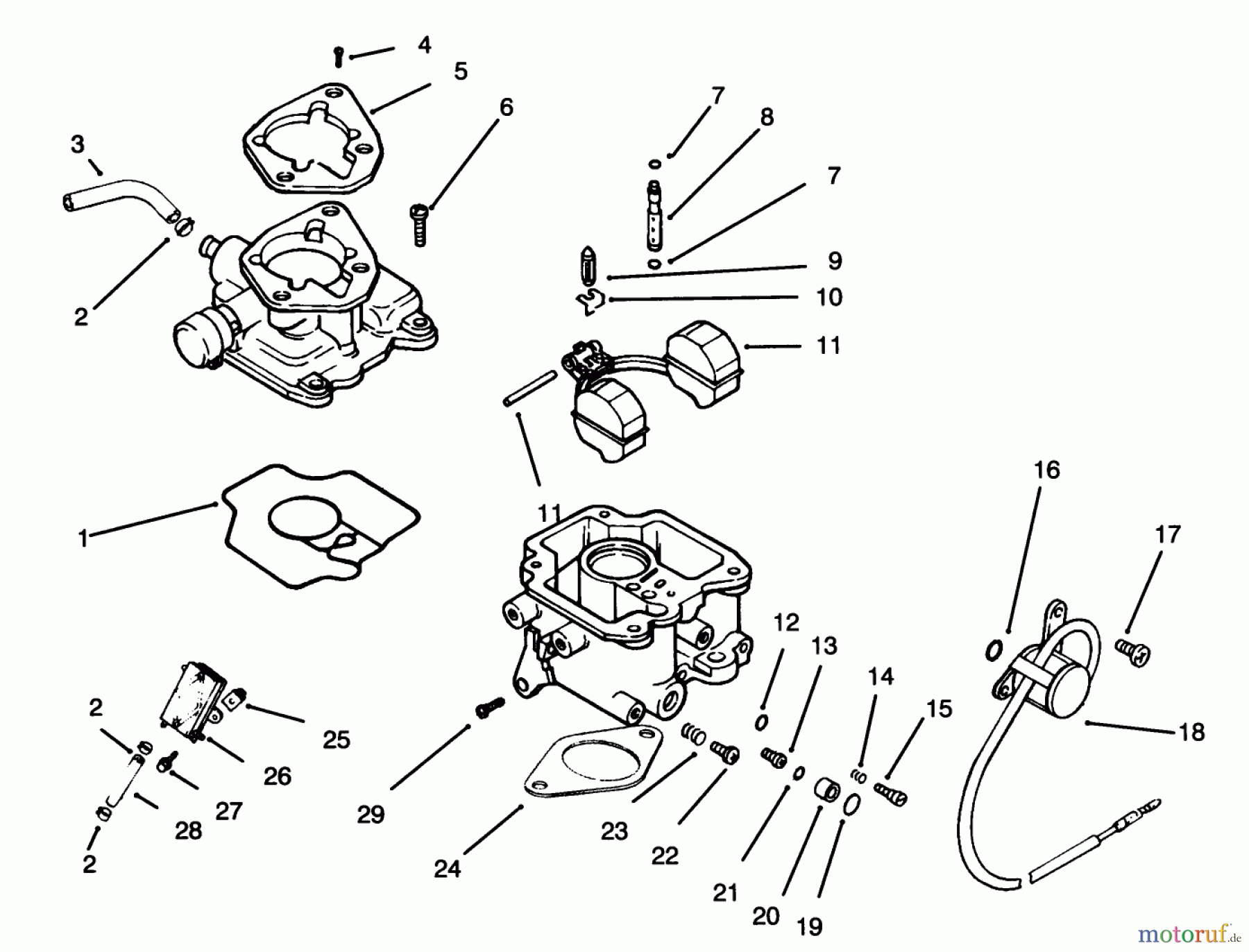 Toro Neu Mowers, Lawn & Garden Tractor Seite 1 30610 (120) - Toro Proline 120, 1993 (390001-399999) CARBURETOR AND FUEL PUMP