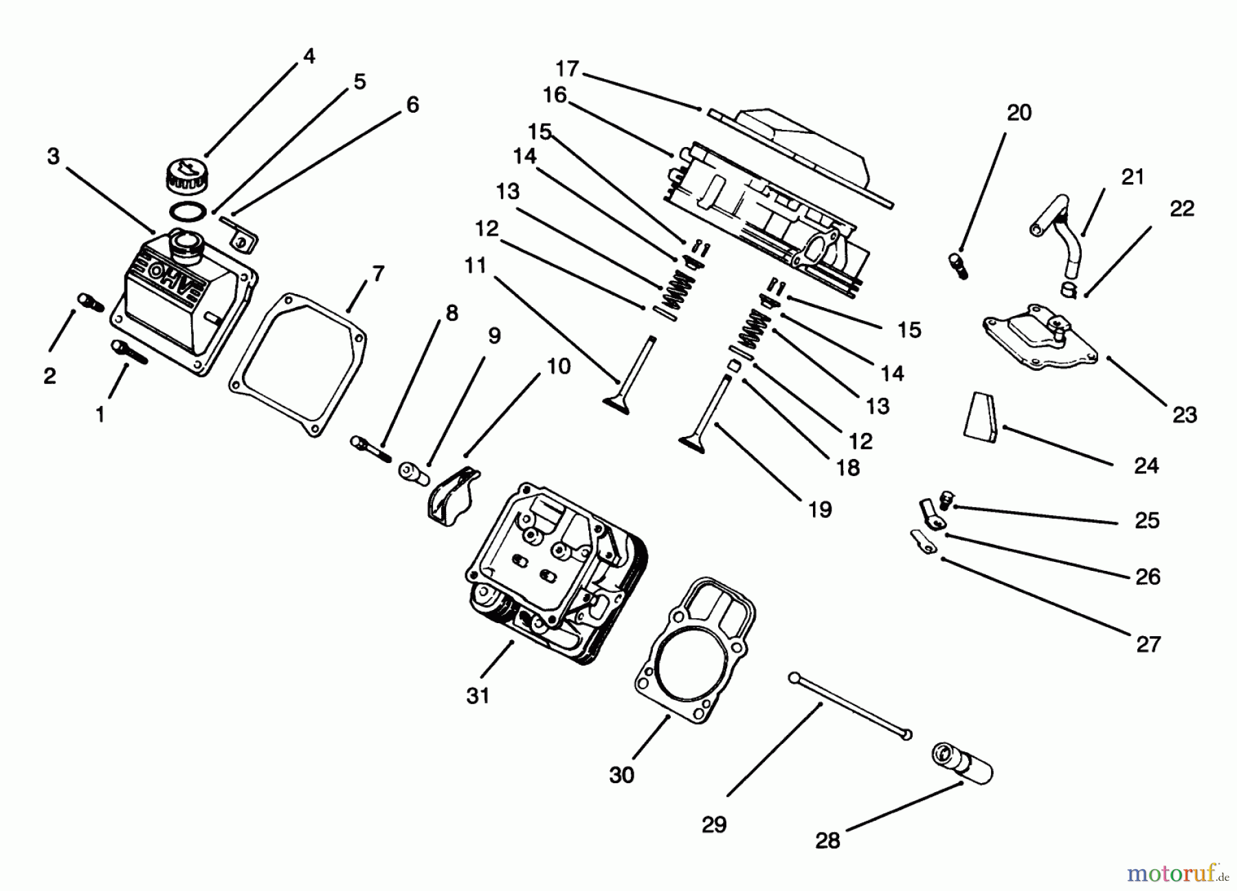Toro Neu Mowers, Lawn & Garden Tractor Seite 1 30610 (120) - Toro Proline 120, 1993 (390001-399999) CYLINDER HEAD, VALVE & BREATHER