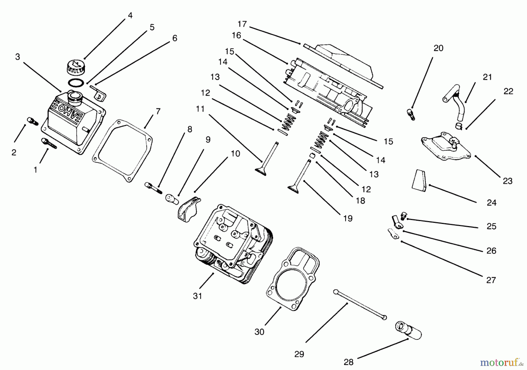Toro Neu Mowers, Lawn & Garden Tractor Seite 1 30610 (120) - Toro Proline 120, 1994 (490001-499999) CYLINDER HEAD, VALVE & BREATHER