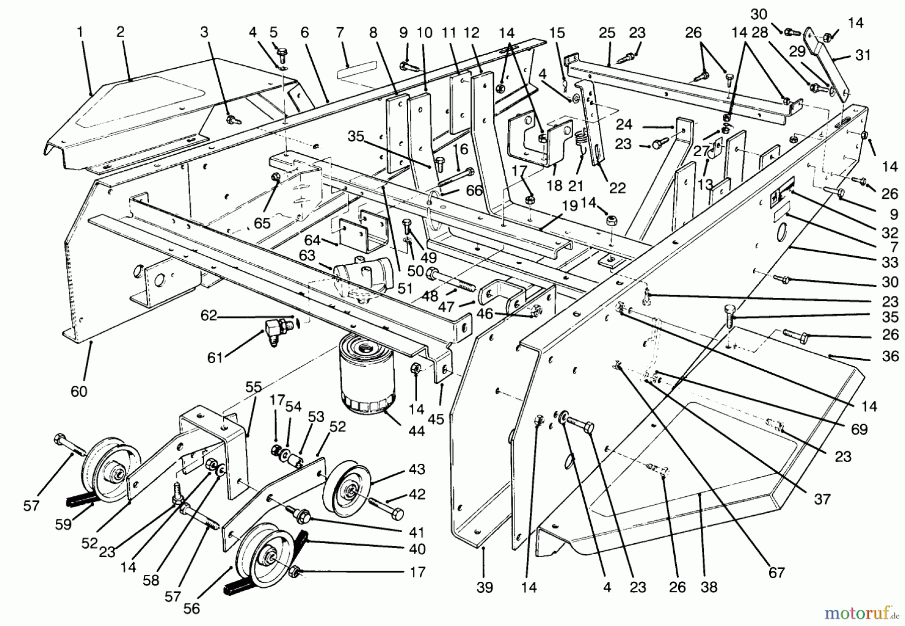 Toro Neu Mowers, Lawn & Garden Tractor Seite 1 30610 (120) - Toro Proline 120, 1994 (490001-499999) FRAME & JACKSHAFT ASSEMBLY