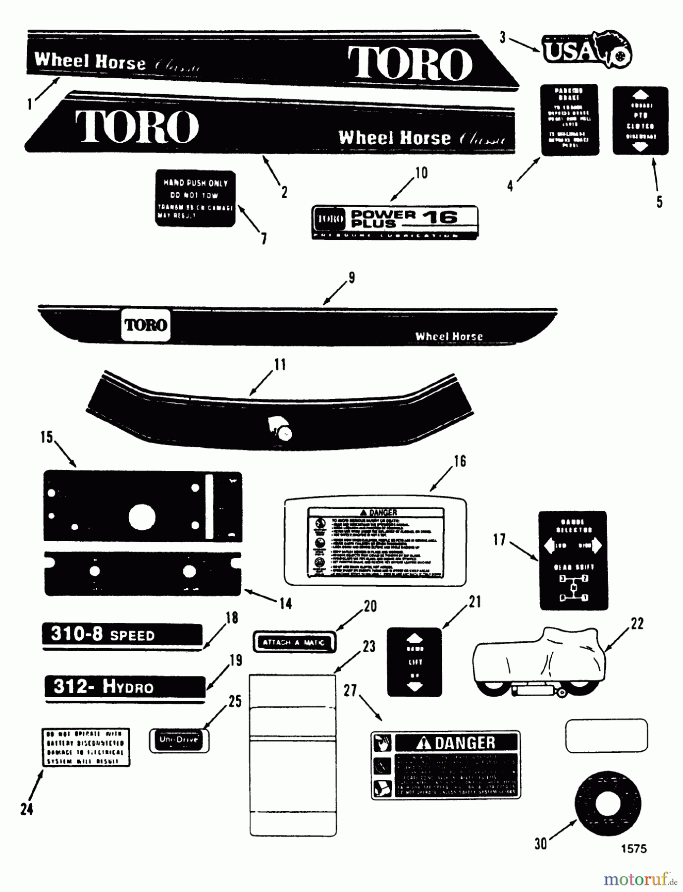 Toro Neu Mowers, Lawn & Garden Tractor Seite 1 31-10K803 (310-8) - Toro 310-8 Garden Tractor, 1992 (2000001-2999999) DECALS