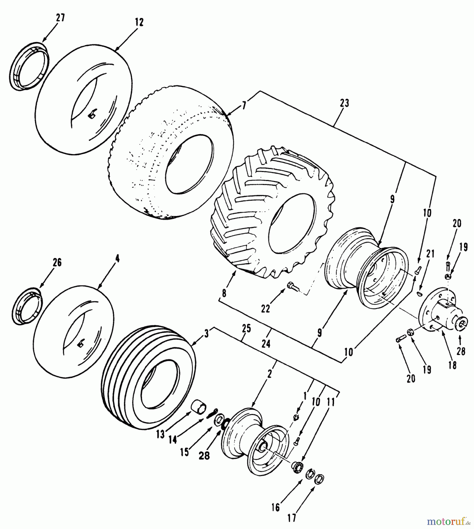 Toro Neu Mowers, Lawn & Garden Tractor Seite 1 31-10K803 (310-8) - Toro 310-8 Garden Tractor, 1992 (2000001-2999999) WHEELS AND TIRES