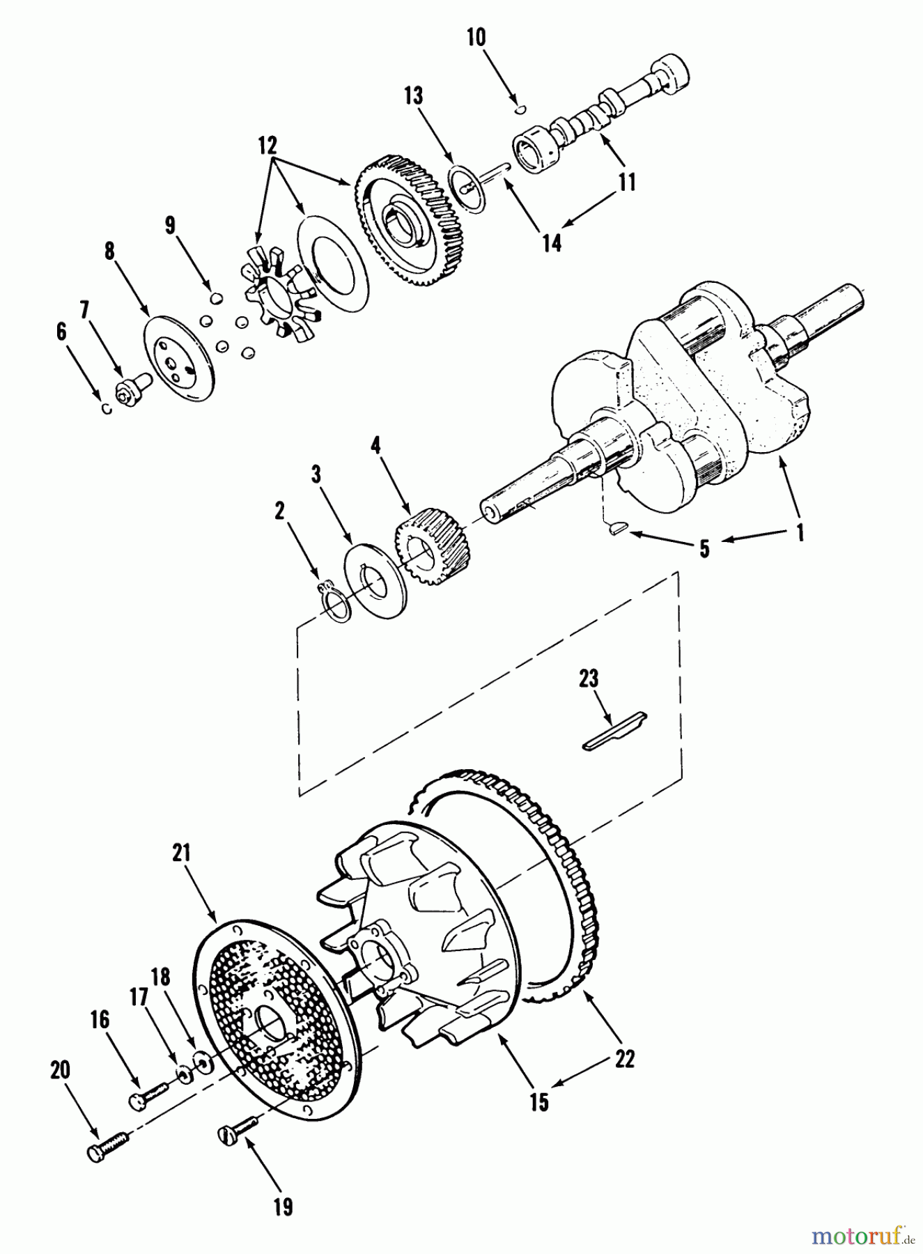 Toro Neu Mowers, Lawn & Garden Tractor Seite 2 C1-20OE02 (520-HC) - Toro 520-HC Garden Tractor, 1989 CRANKSHAFT, CAMSHAFT & FLYWHEEL