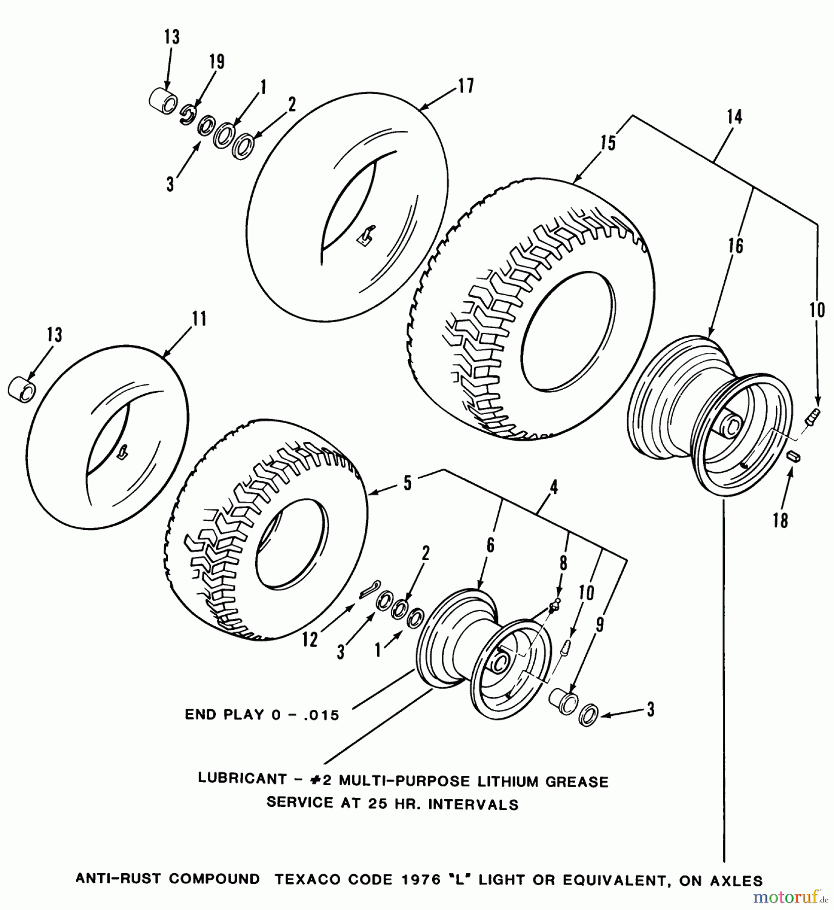 Toro Neu Mowers, Lawn & Garden Tractor Seite 1 32-11B402 (211-4) - Toro 211-4 Tractor, 1988 WHEELS AND TIRES