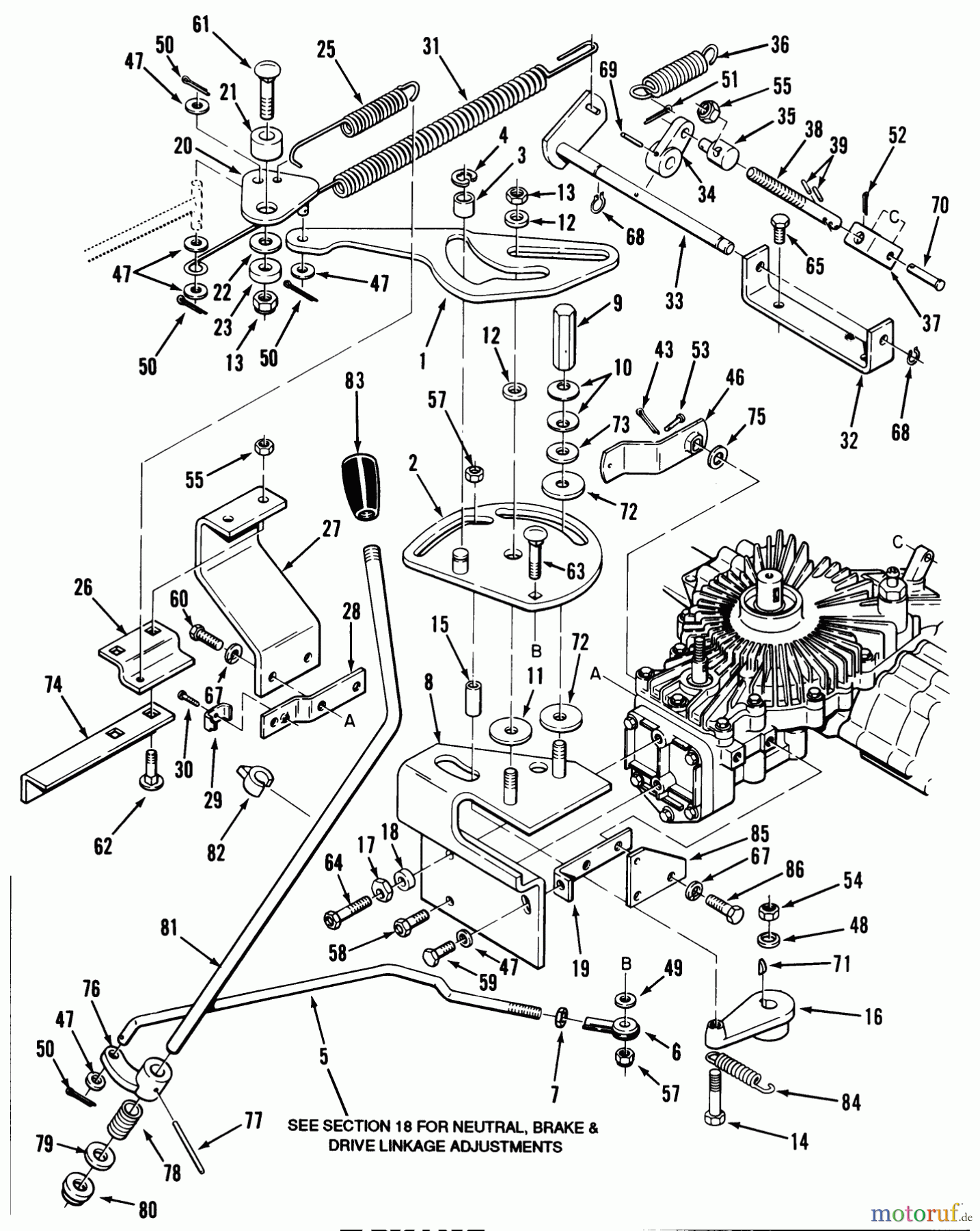 Toro Neu Mowers, Lawn & Garden Tractor Seite 1 32-10BE01 (210-H) - Toro 210-H Tractor, 1990 HYDROSTATIC TRANSAXLE-CONTROL LINKAGE