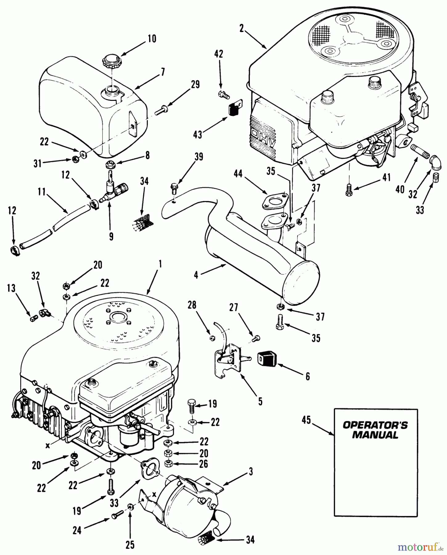 Toro Neu Mowers, Lawn & Garden Tractor Seite 1 32-12OE02 (212-H) - Toro 212-H Tractor, 1991 (1000001-1999999) ENGINE FUEL & EXHAUST ASSEMBLY