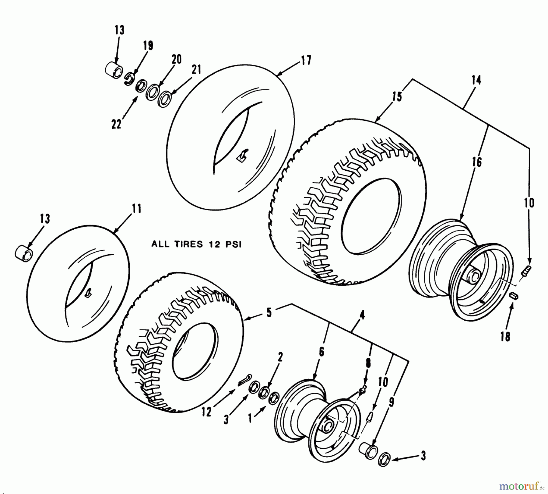 Toro Neu Mowers, Lawn & Garden Tractor Seite 1 32-12BEA3 (212-H) - Toro 212-H Tractor, 1991 (1000001-1999999) WHEEL & TIRE ASSEBLY