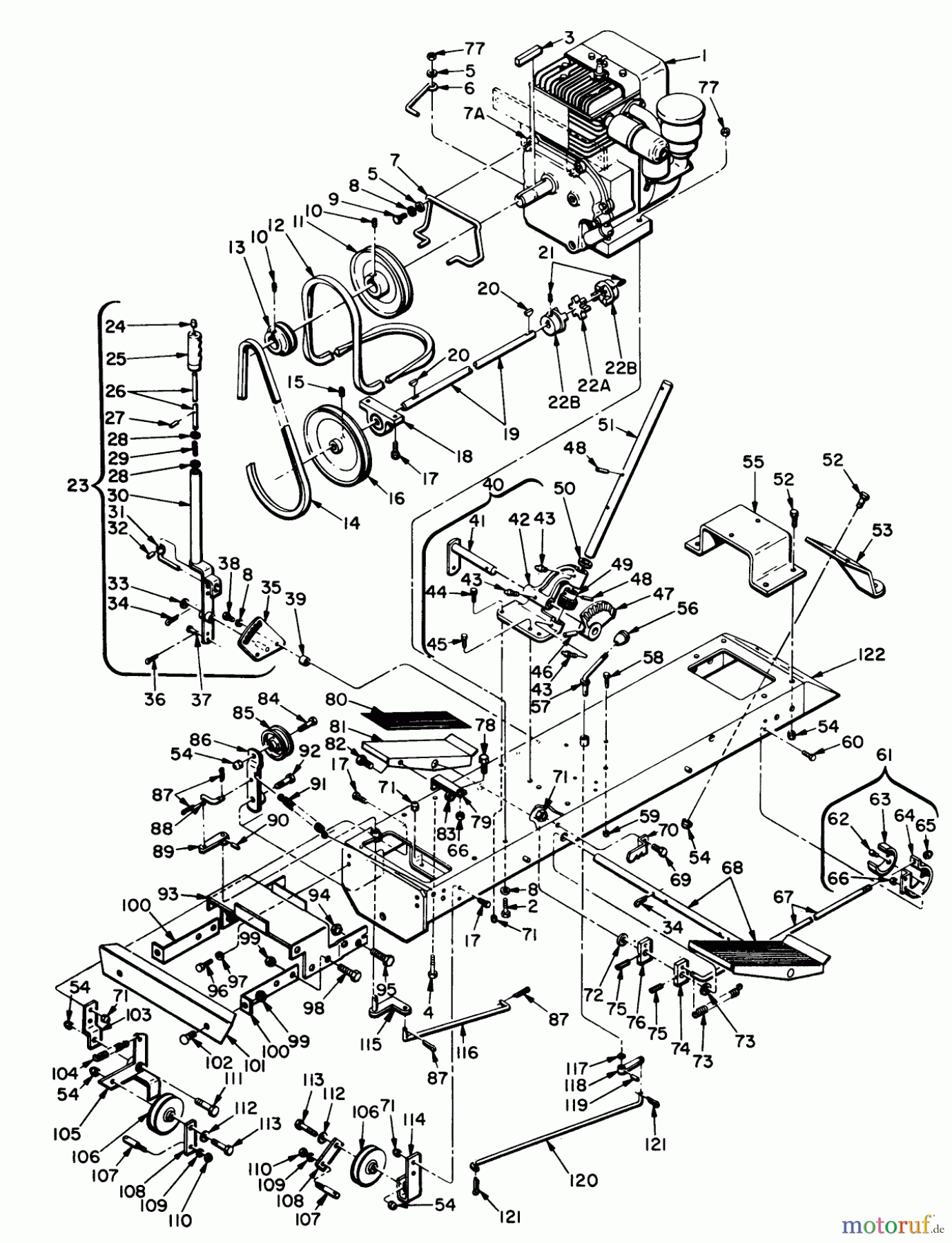 Toro Neu Mowers, Lawn & Garden Tractor Seite 1 55001 - Toro Compact Suburban Lawn Tractor, 1968 (8000001-8999999) ENGINE AND CHASSIS GROUP