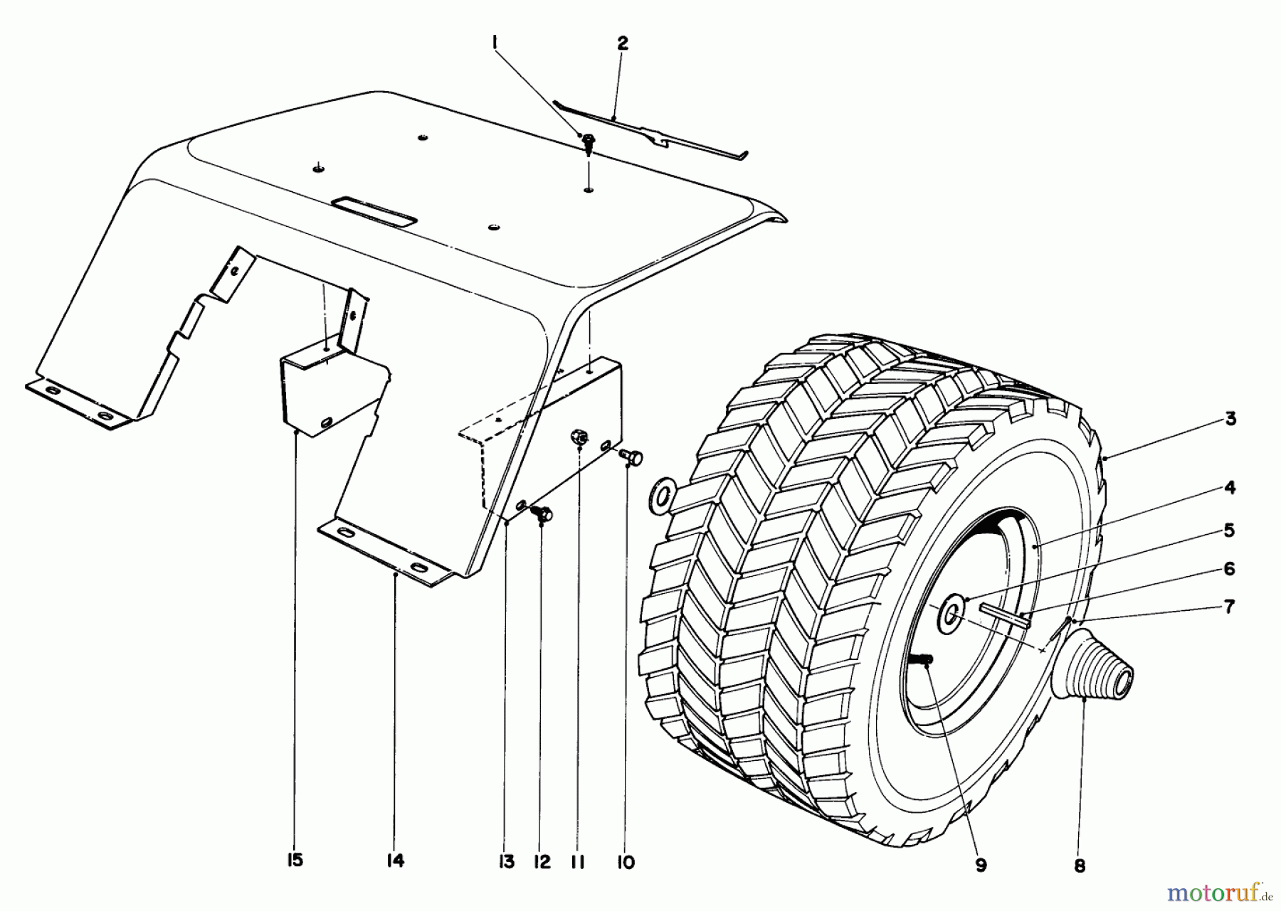  Toro Neu Mowers, Lawn & Garden Tractor Seite 1 55050 (935) - Toro 935 Electric Lawn Tractor, 1969 (9000001-9999999) 935 AND 935E REAR TIRE AND FENDER ASSEMBLY