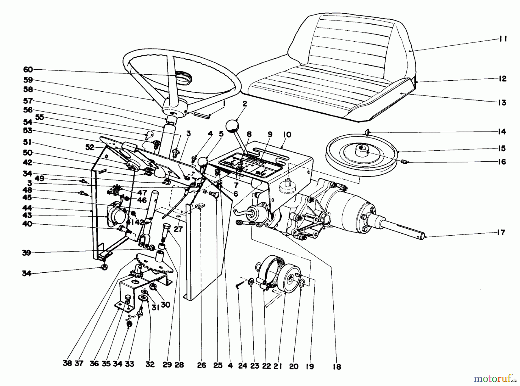  Toro Neu Mowers, Lawn & Garden Tractor Seite 1 55166 (880) - Toro 880 Electric Tractor, 1972 (2000001-2999999) DASH AND TRANSAXLE ASSEMBLY