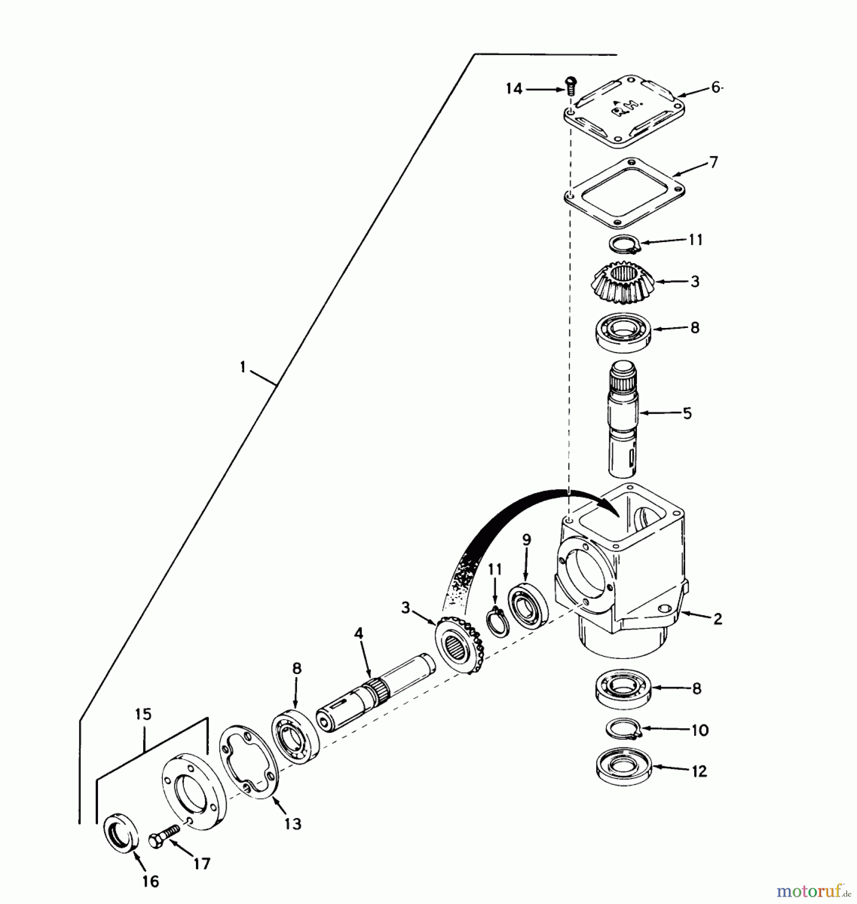  Toro Neu Mowers, Lawn & Garden Tractor Seite 1 55402 (960) - Toro 960 Suburban Lawn Tractor, 1970 (0000001-0999999) RIGHT ANGLE GEAR BOX ASSEMBLY MODEL P1487-P91