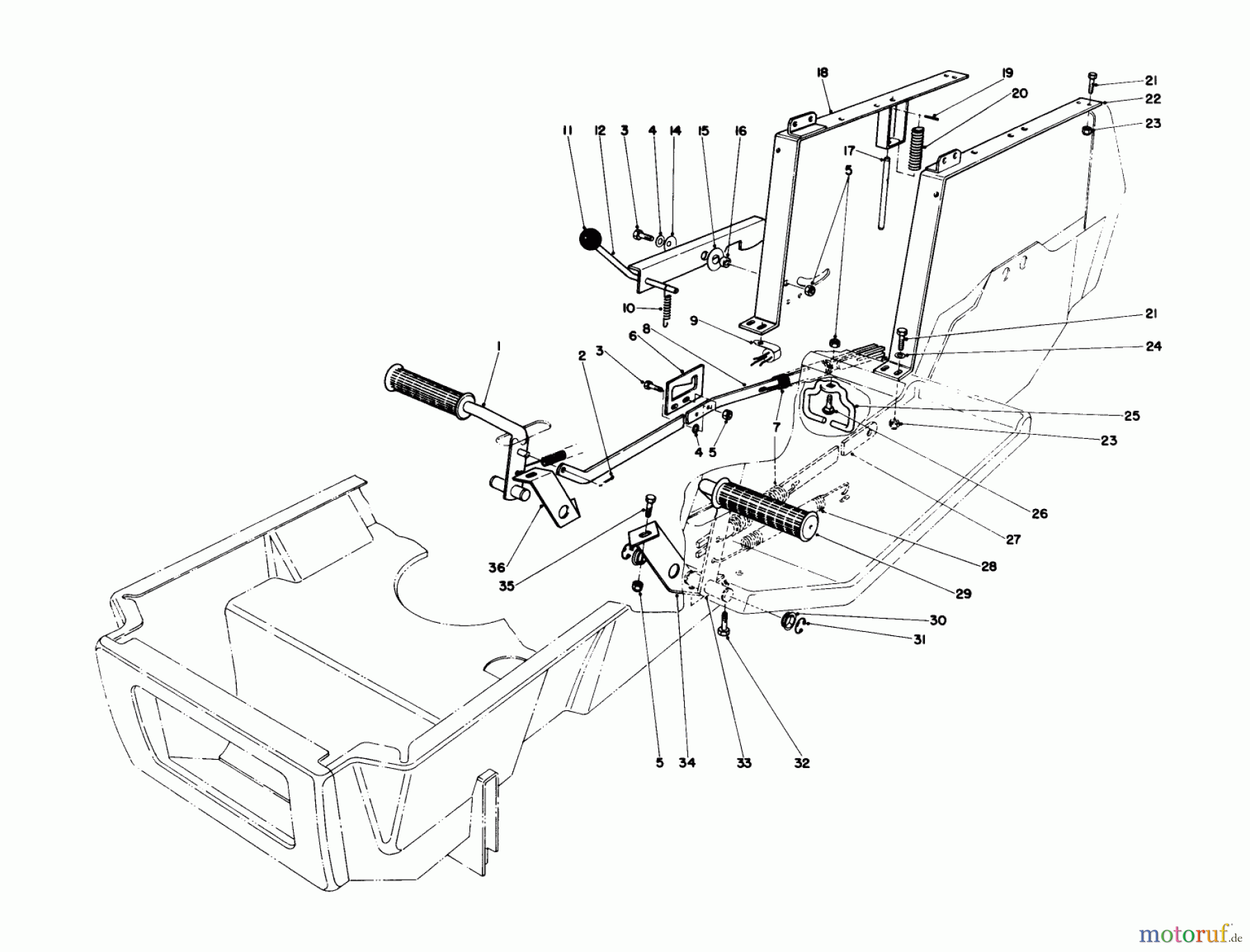 Toro Neu Mowers, Lawn & Garden Tractor Seite 1 57300 (8-32) - Toro 8-32 Front Engine Rider, 1977 (7000001-7999999) BRAKE & CLUTCH PEDAL ASSEMBLY