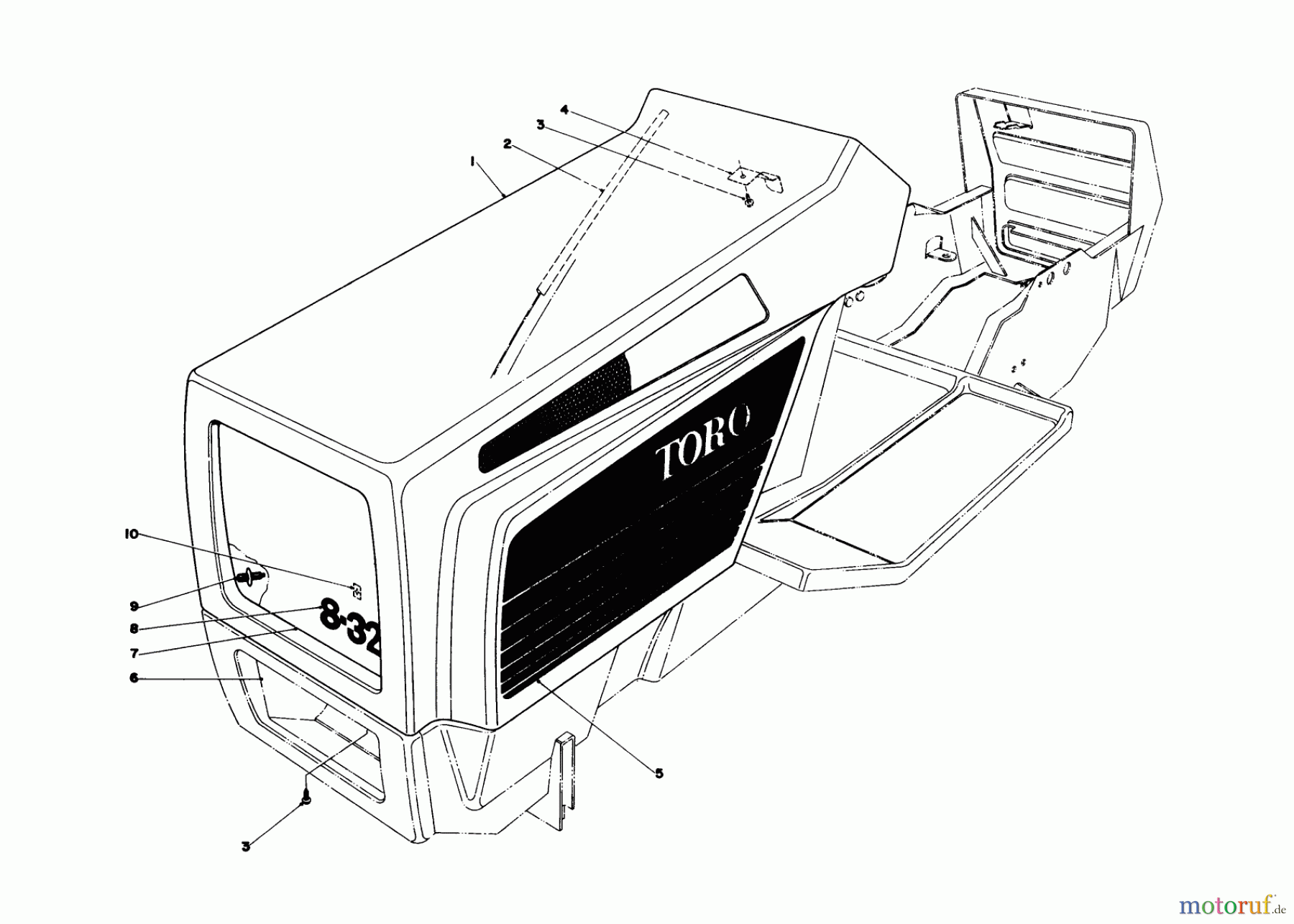 Toro Neu Mowers, Lawn & Garden Tractor Seite 1 57360 (11-32) - Toro 11-32 Lawn Tractor, 1979 (9000001-9999999) HOOD ASSEMBLY MODEL 57300