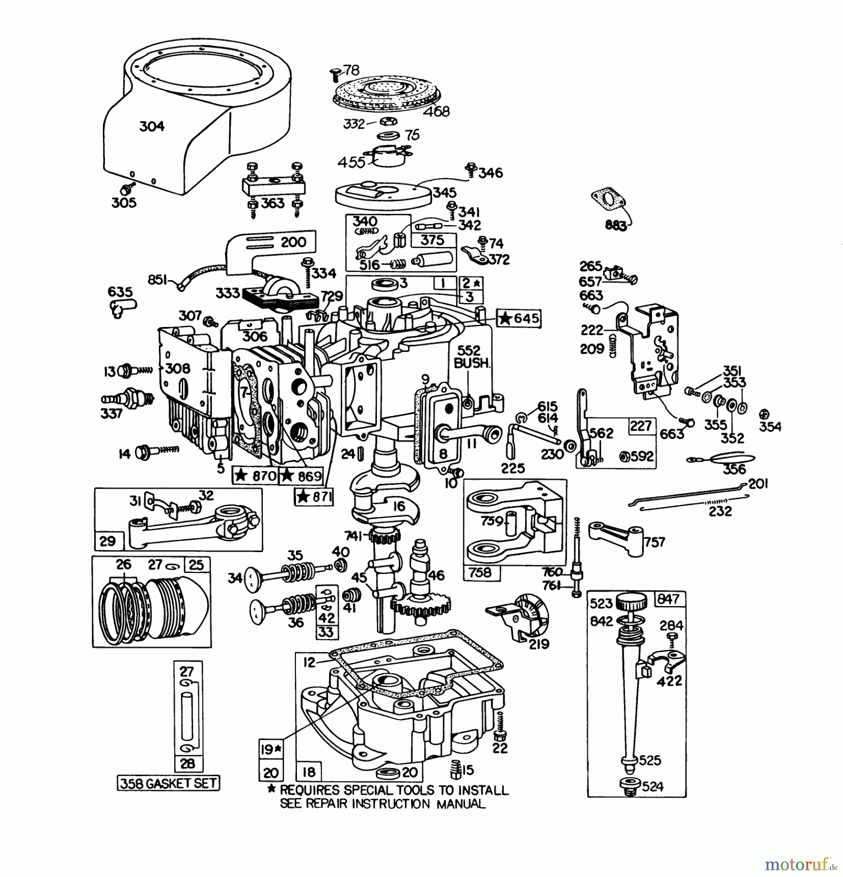 Toro Neu Mowers, Lawn & Garden Tractor Seite 1 57360 (11-32) - Toro 11-32 Lawn Tractor, 1980 (0000001-0999999) ENGINE BRIGGS & STRATTON MODEL 191707-5641-01 (MODEL 57300)