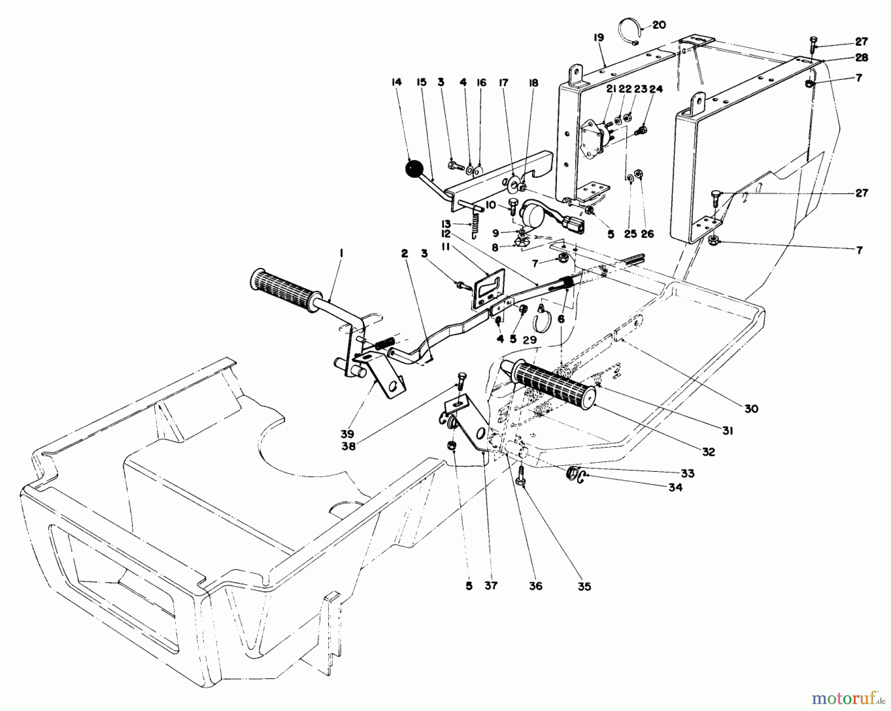 Toro Neu Mowers, Lawn & Garden Tractor Seite 1 57300 (8-32) - Toro 8-32 Front Engine Rider, 1983 (3000001-3999999) BRAKE & CLUTCH PEDAL ASSEMBLY