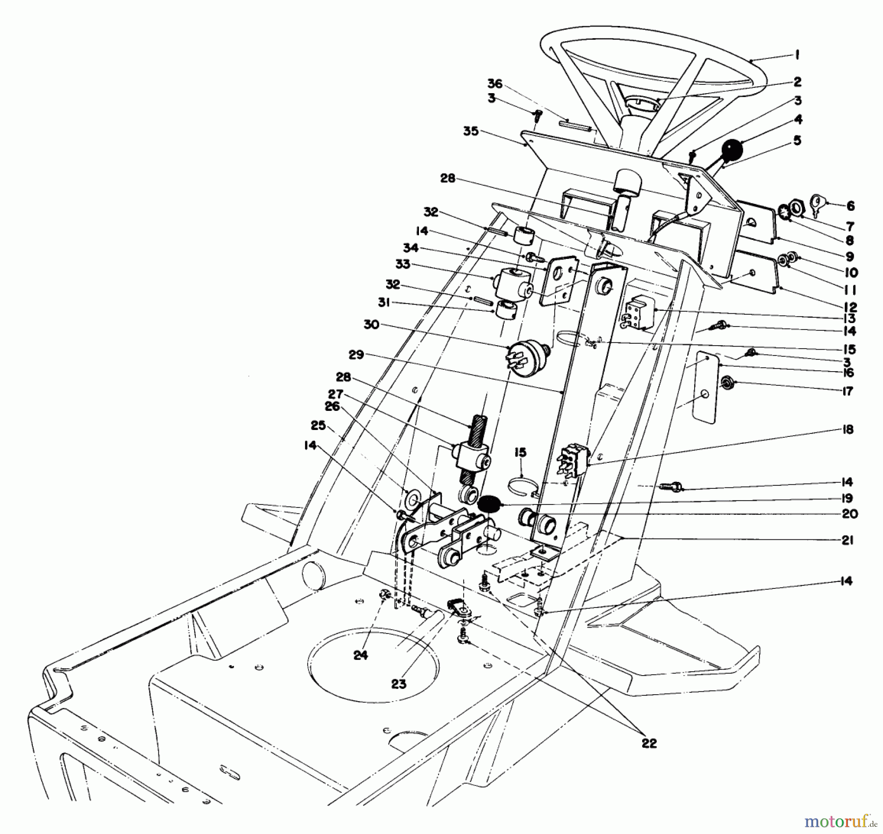 Toro Neu Mowers, Lawn & Garden Tractor Seite 1 57300 (8-32) - Toro 8-32 Front Engine Rider, 1983 (3000001-3999999) STEERING WHEEL & DASH ASSEMBLY