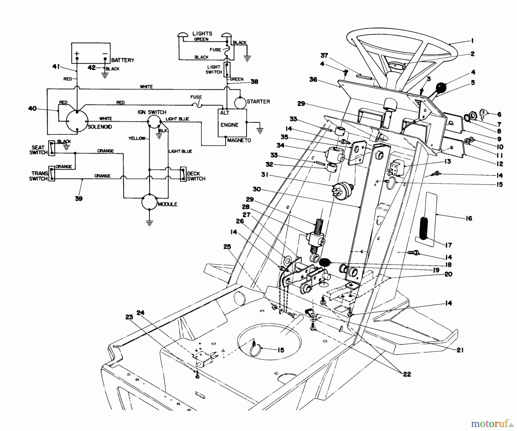  Toro Neu Mowers, Lawn & Garden Tractor Seite 1 57356 (11-42) - Toro 11-42 Lawn Tractor, 1979 (9000001-9999999) STEERING WHEEL & DASH ASSEMBLY