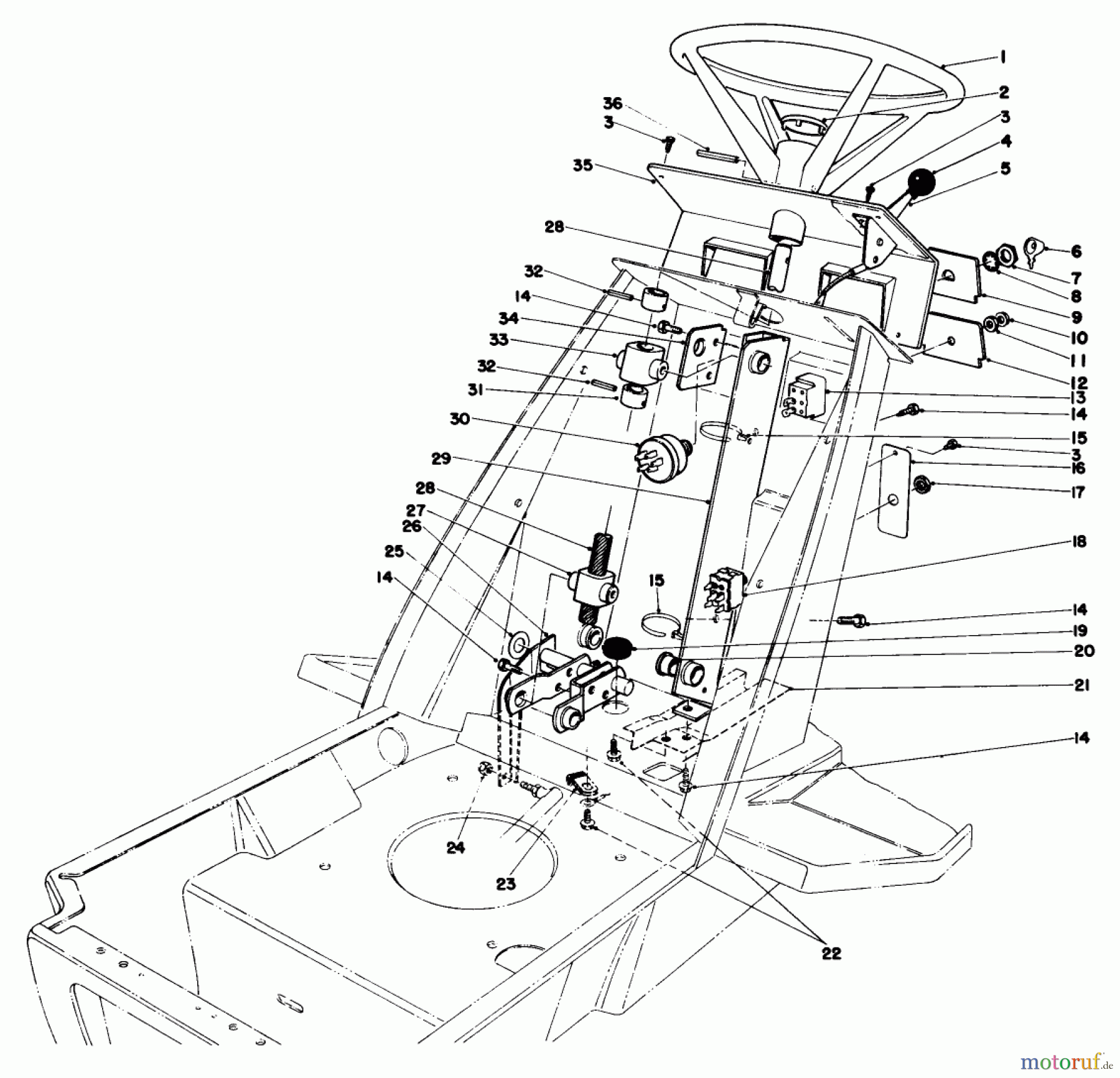 Toro Neu Mowers, Lawn & Garden Tractor Seite 1 57356 (11-42) - Toro 11-42 Lawn Tractor, 1983 (3000001-3999999) STEERING WHEEL & DASH ASSEMBLY