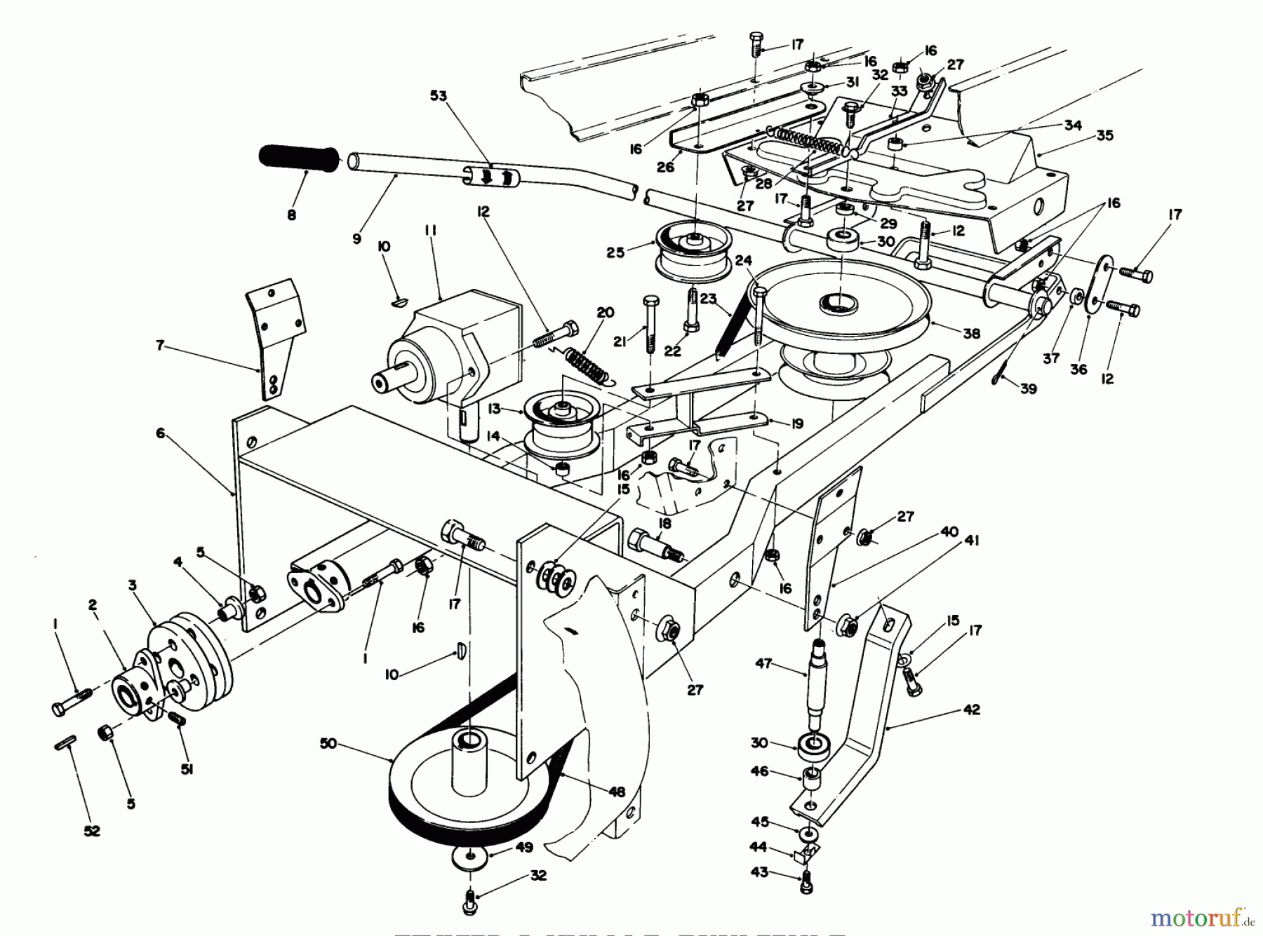 Toro Neu Mowers, Lawn & Garden Tractor Seite 1 57356 (11-42) - Toro 11-42 Lawn Tractor, 1984 (4000001-4999999) FRAME & PULLEY ASSEMBLY 36