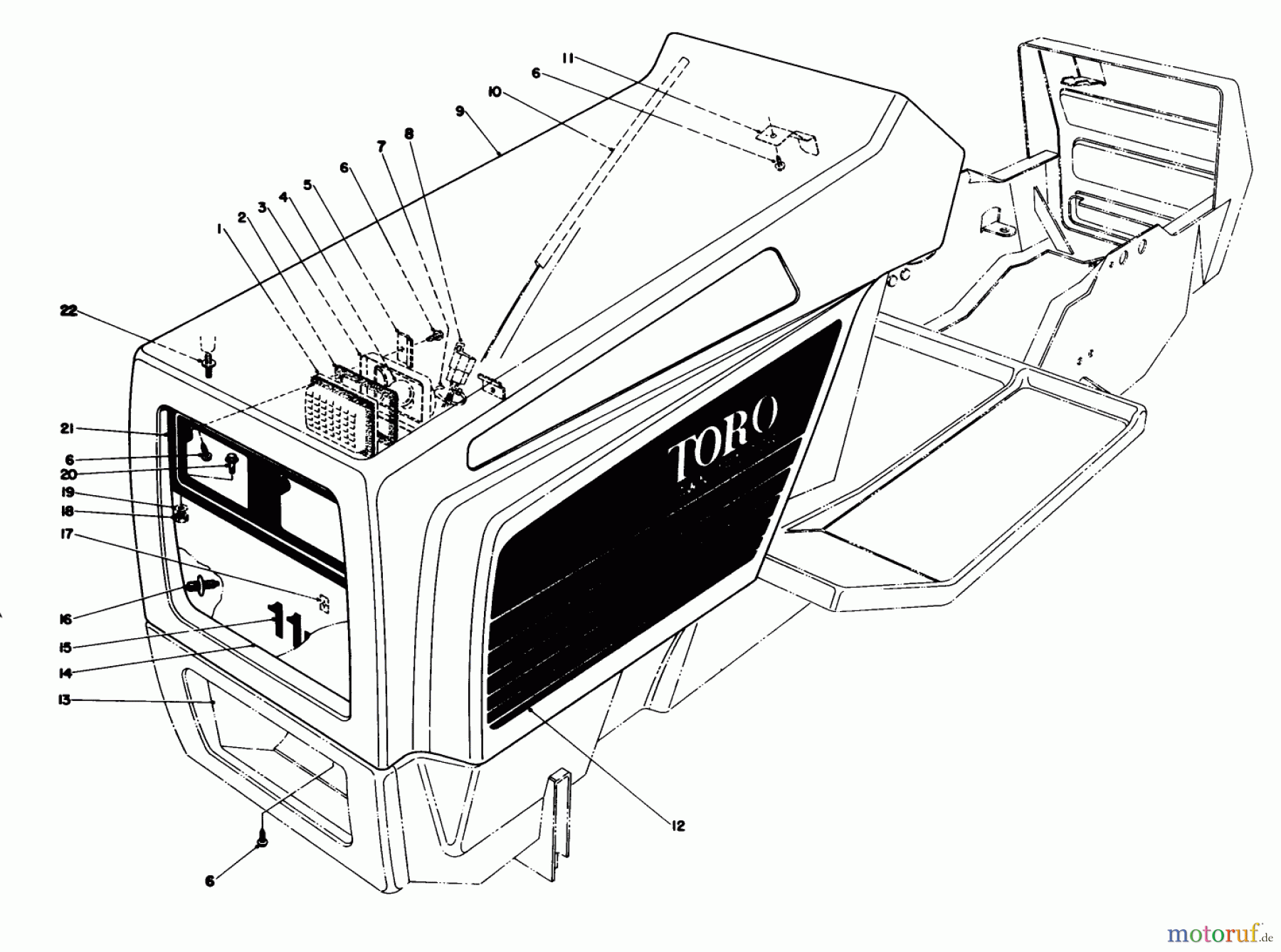 Toro Neu Mowers, Lawn & Garden Tractor Seite 1 57356 (11-42) - Toro 11-42 Lawn Tractor, 1984 (4000001-4999999) HOOD ASSEMBLY