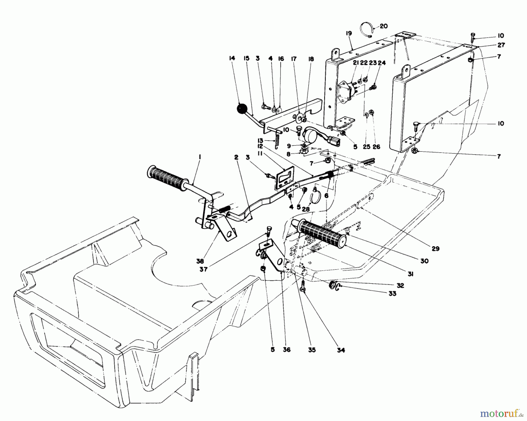 Toro Neu Mowers, Lawn & Garden Tractor Seite 1 57357 (11-44) - Toro 11-44 Lawn Tractor, 1985 (5000001-5999999) BRAKE & CLUTCH PEDAL ASSEMBLY