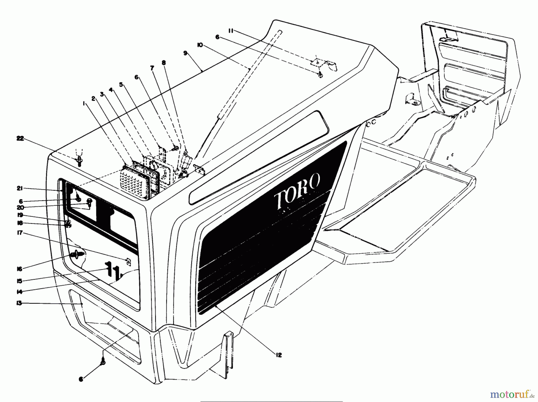 Toro Neu Mowers, Lawn & Garden Tractor Seite 1 57357 (11-44) - Toro 11-44 Lawn Tractor, 1985 (5000001-5999999) HOOD ASSEMBLY
