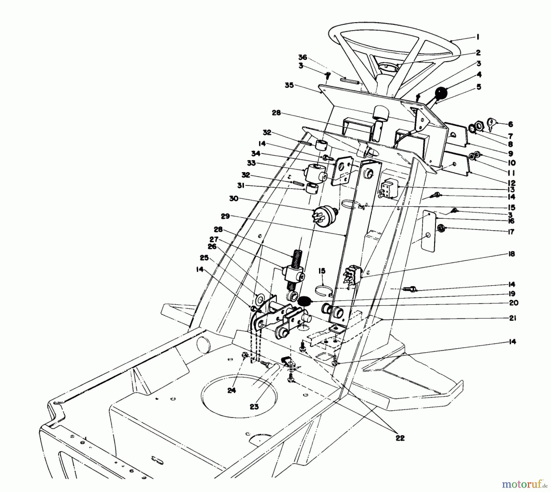 Toro Neu Mowers, Lawn & Garden Tractor Seite 1 57357 (11-44) - Toro 11-44 Lawn Tractor, 1985 (5000001-5999999) STEERING WHEEL & DASH ASSEMBLY