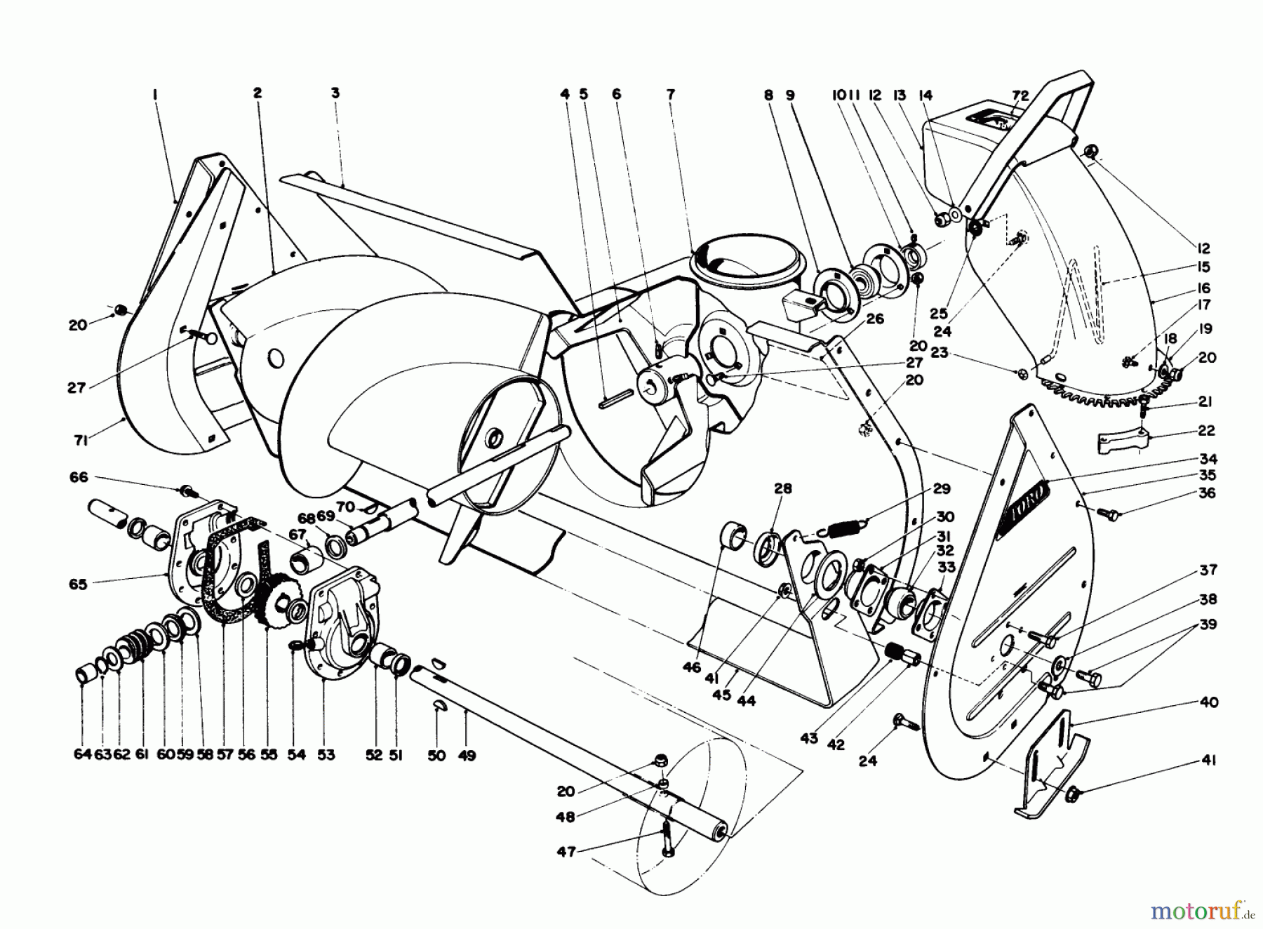 Toro Neu Mowers, Lawn & Garden Tractor Seite 1 57430 (12-44) - Toro 12-44 Pro Lawn Tractor, 1988 (8000001-8999999) AUGER ASSEMBLY 36