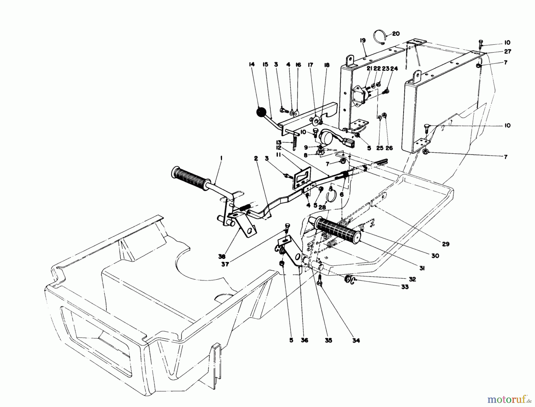 Toro Neu Mowers, Lawn & Garden Tractor Seite 1 57430 (12-44) - Toro 12-44 Pro Lawn Tractor, 1988 (8000001-8999999) BRAKE & CLUTCH PEDAL ASSEMBLY