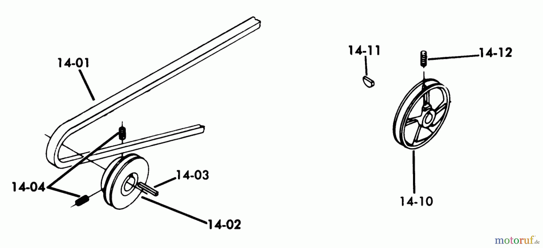  Toro Neu Mowers, Lawn & Garden Tractor Seite 1 61-07K802 (B-60) - Toro B-60 8-Speed Tractor, 1976 14.000 DRIVE BELTS AND PULLEYS (FIG. 14A)