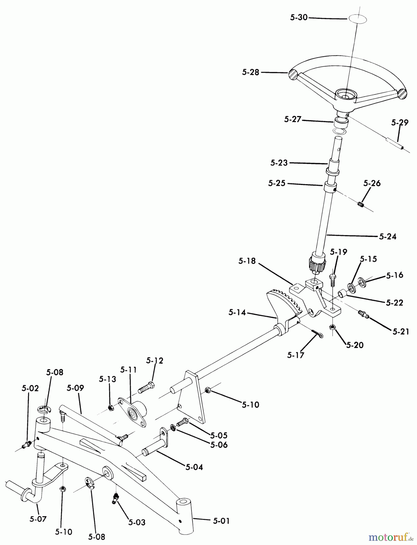 Toro Neu Mowers, Lawn & Garden Tractor Seite 1 61-07K802 (B-60) - Toro B-60 8-Speed Tractor, 1976 5.000 FRONT AXLE AND STEERING (FIG. 5)